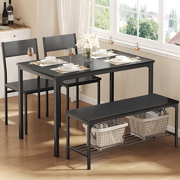 Contemporary Black Dining Set with Bench