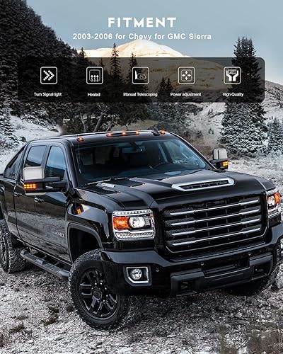 Miniatura 7 de OCPTY Espejos retrovisores, espejos de remolque para Chevy Silverado/GMC Sierra 1500 2014-2018 y 2500 HD/3500 HD 2015-2018, potencia calentada, luz
