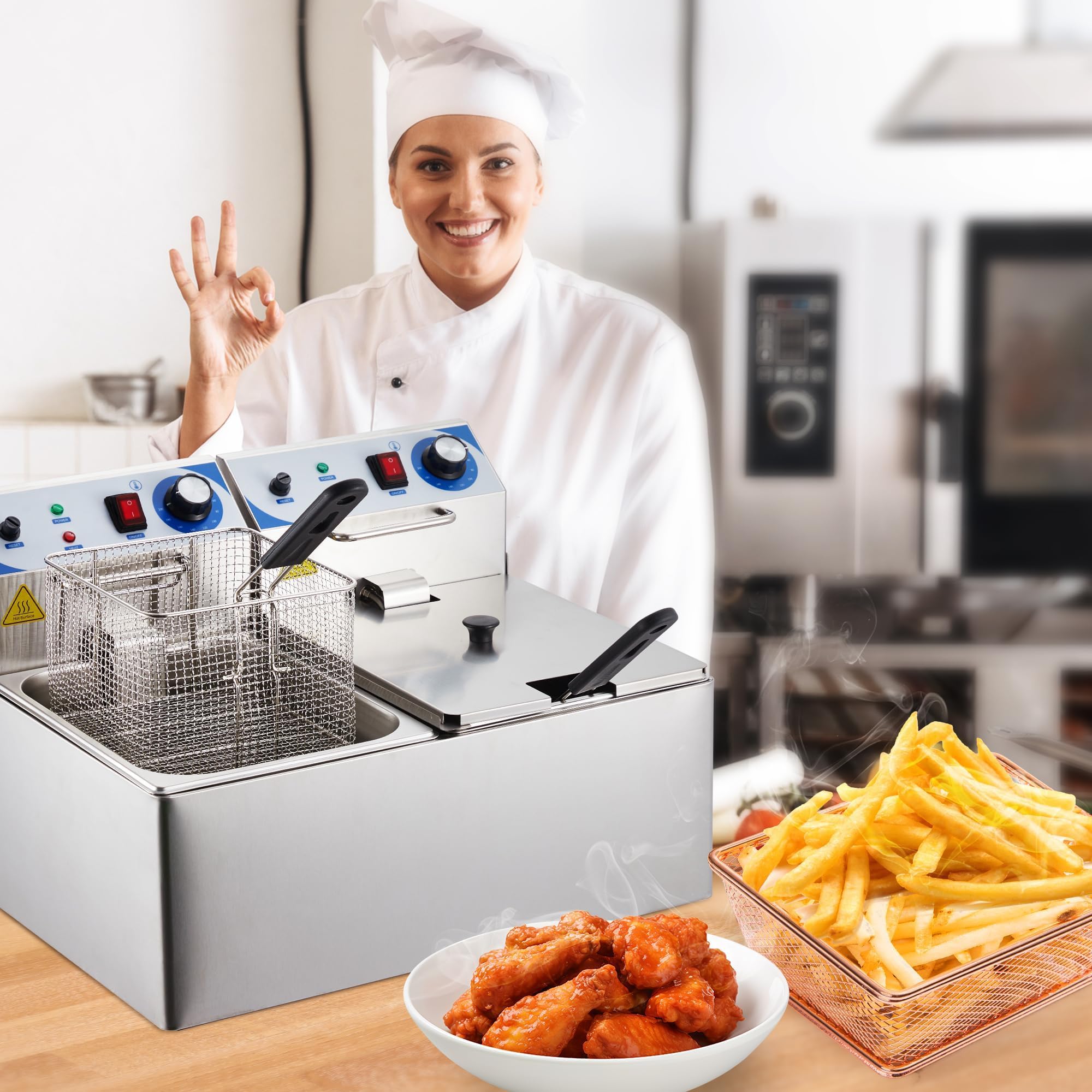 Freidora Profesional de 2 x 10 L - Freidora eléctrica de Doble Tanque para Pavos, Apta para restaurantes, con termostato Ajustable y Tapa extraíble - Resistente para Uso