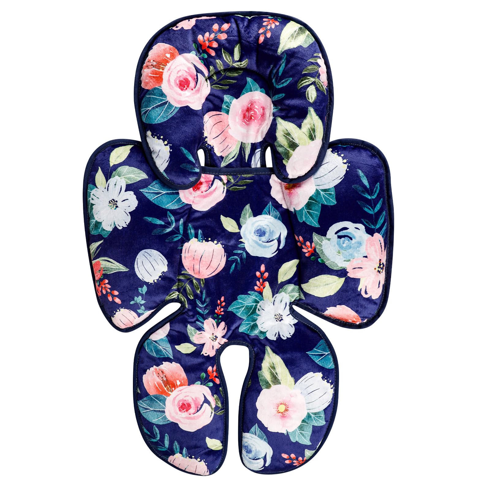 Jundetye Infant Car Seat Insert, 2 in 1 Baby Head and Body Support for Car Seat, Soft Plush Newborn Carseat Cushion for Stroller Bouncer, Blue Floral