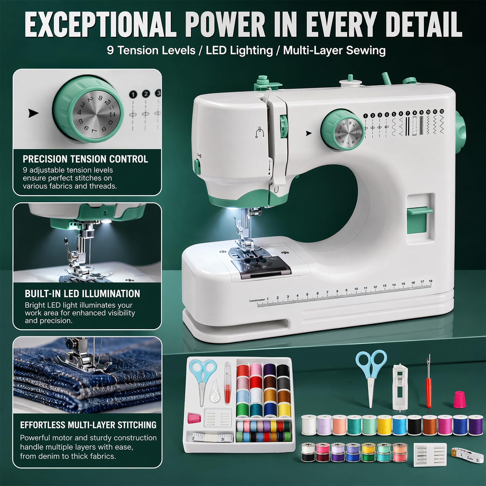 Maquina de Coser Portátil, Mini Maquina de Coser para Principiantes con 12 Puntadas de Costura y Accesorios de Costura, Ideal para Principiantes y DIY