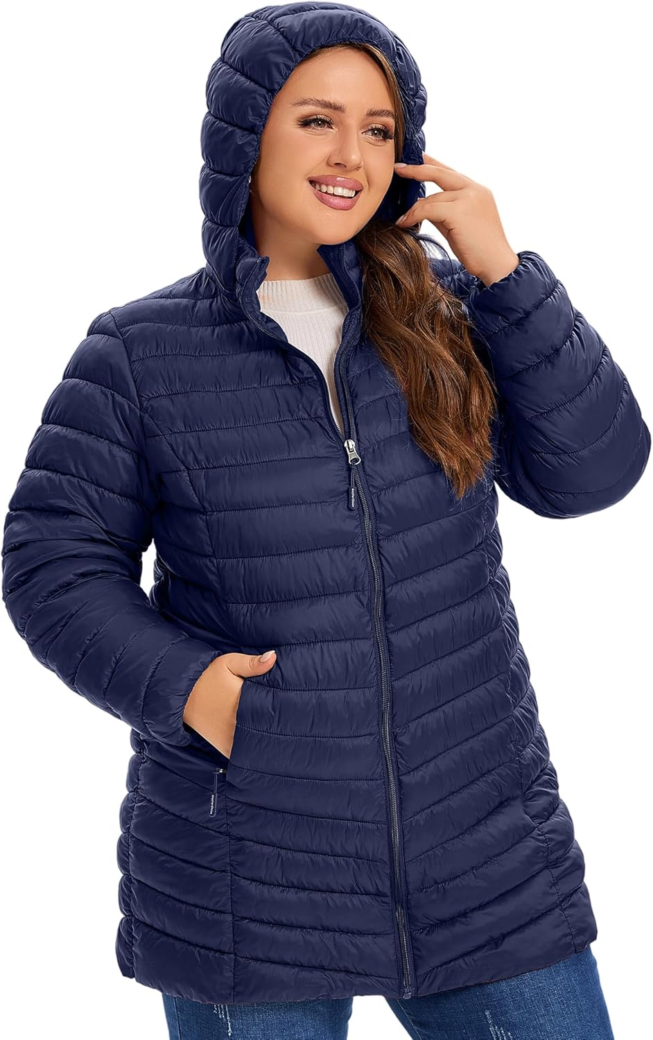 SLOW DOWN Womens Plus Size Lightweight Puffer Jacket, Womens Packable Winter Jacket, Womens Puffy Jacket with Detachable Hood - Image 2