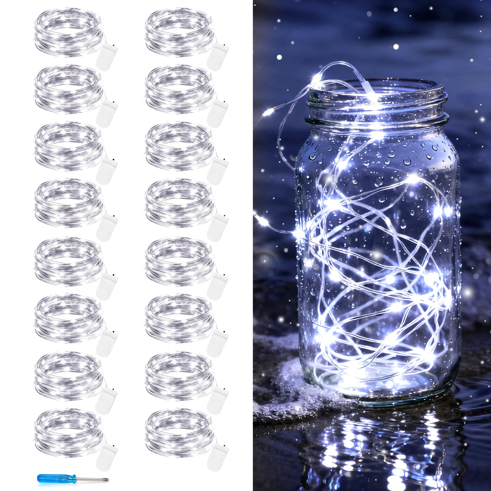 Guirlande lumineuse fil argenté étanche 3m pour chambre et bricolage