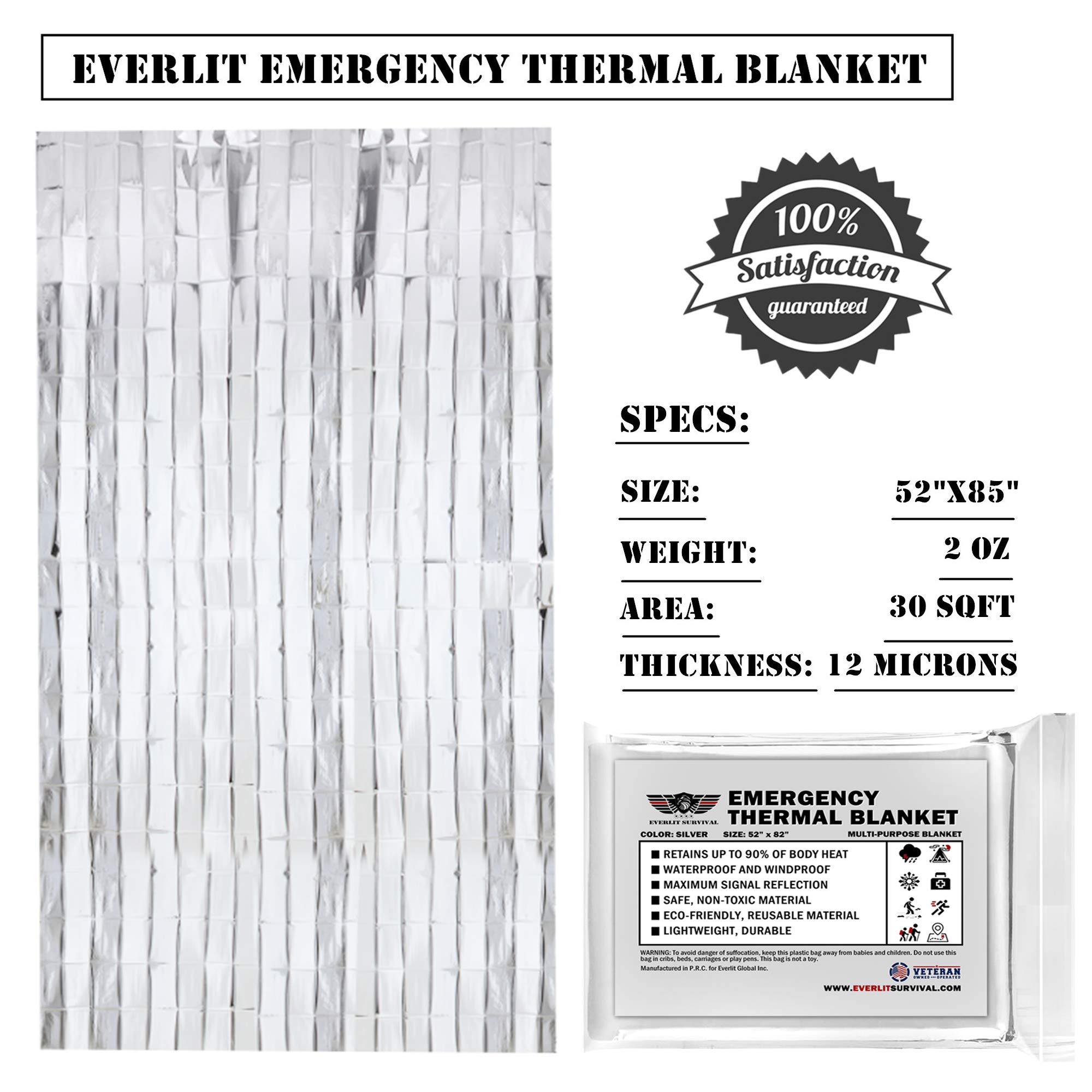 EVERLIT Emergency Mylar Thermal Blanket (4 Pack) Space Blankets for