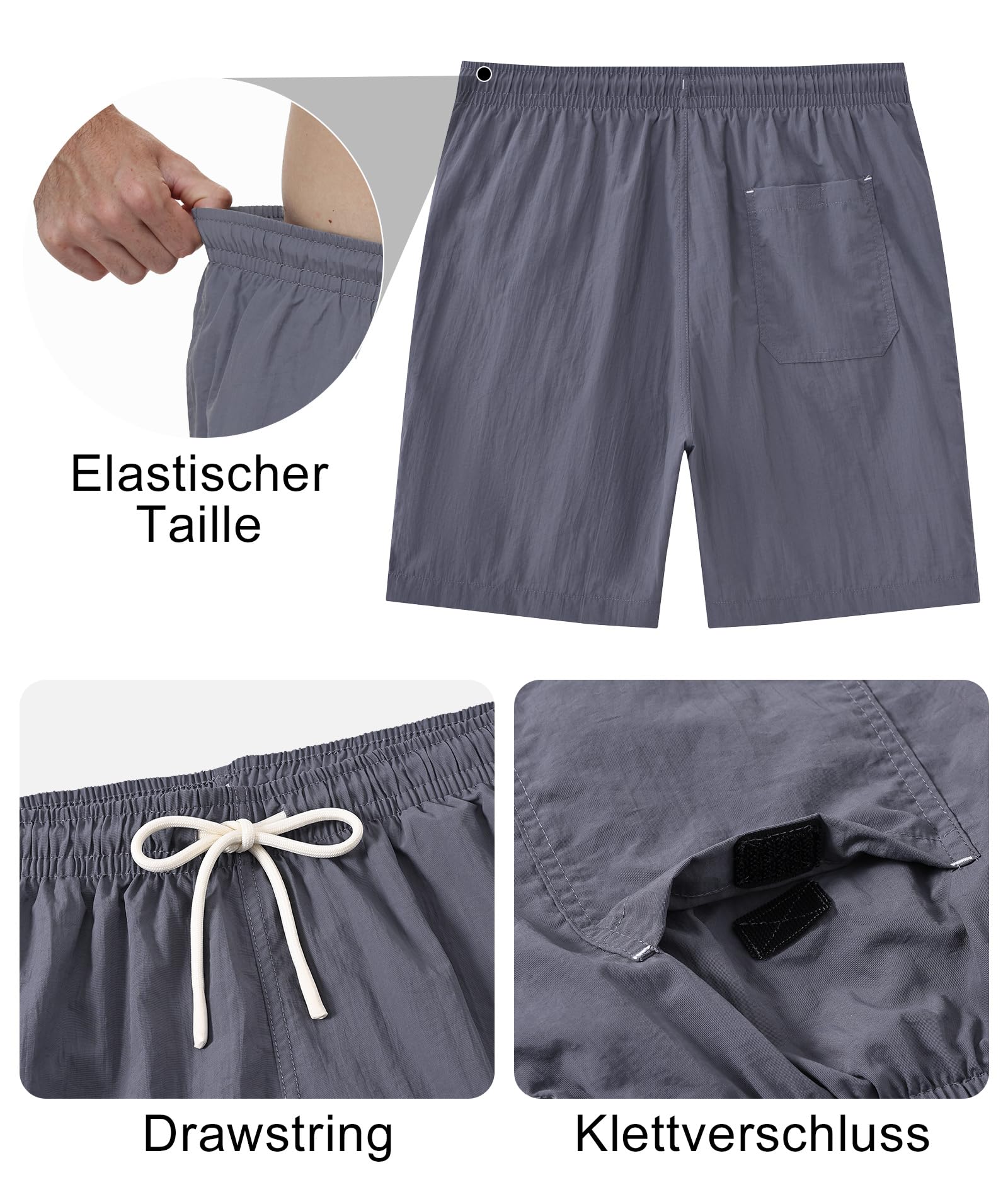 Zoofly Bañador corto de nailon para hombre, cintura elástica, pantalones cortos de baño para hombre, pantalones deportivos con forro de malla
