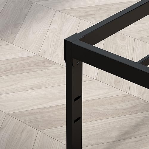 Miniatura 7 de Base de cama individual, plataforma de metal negro de 14 pulgadas con paneles de madera, base de colchón, marrón castaño, sin ruido, fácil montaje