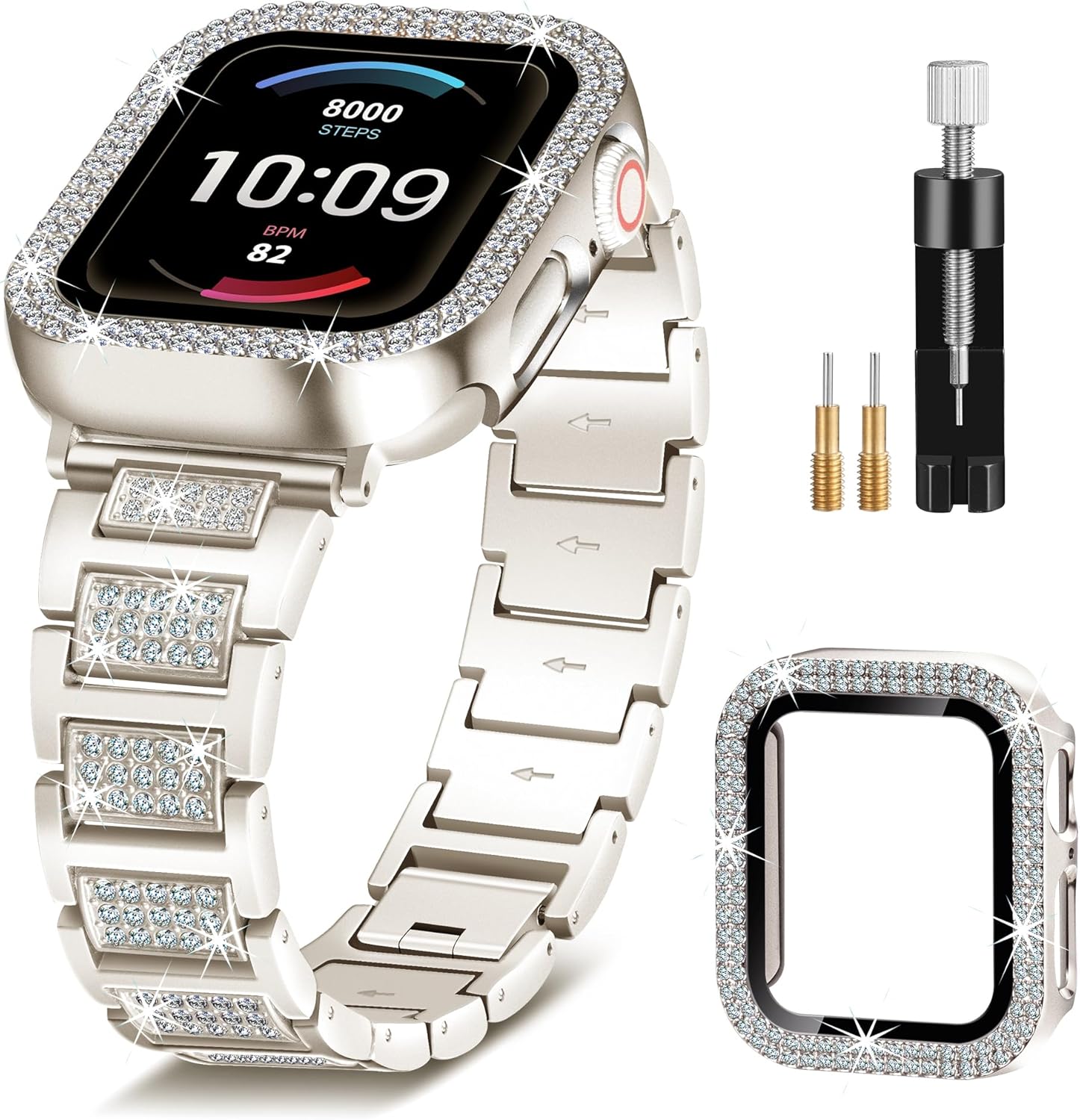 Metal Strap for Apple Watch SE 3 Bands 40mm for Women with Protector Case, Starlight Bling Crystal Bracelet for iWatch Band Series 6 5 4 SE SE2, Diamond Jewelry Replacement for iPhone Wristband Slim