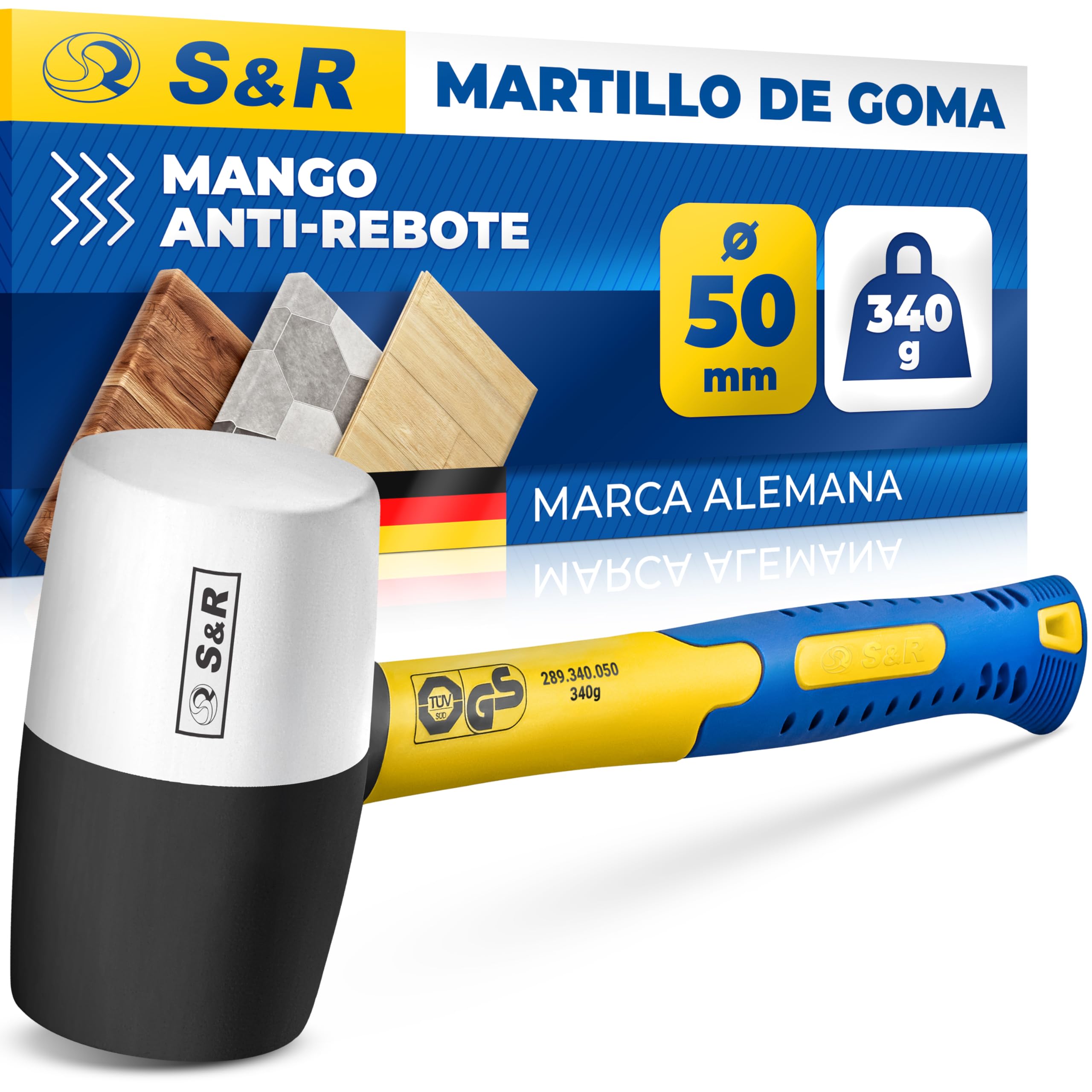 S&R Rubber Hammer | Rubber Hammer | Rubber Mallet | Black and White Albanile Mace 340 g / 50 mm | Tile Mallet, Camping, Formwork