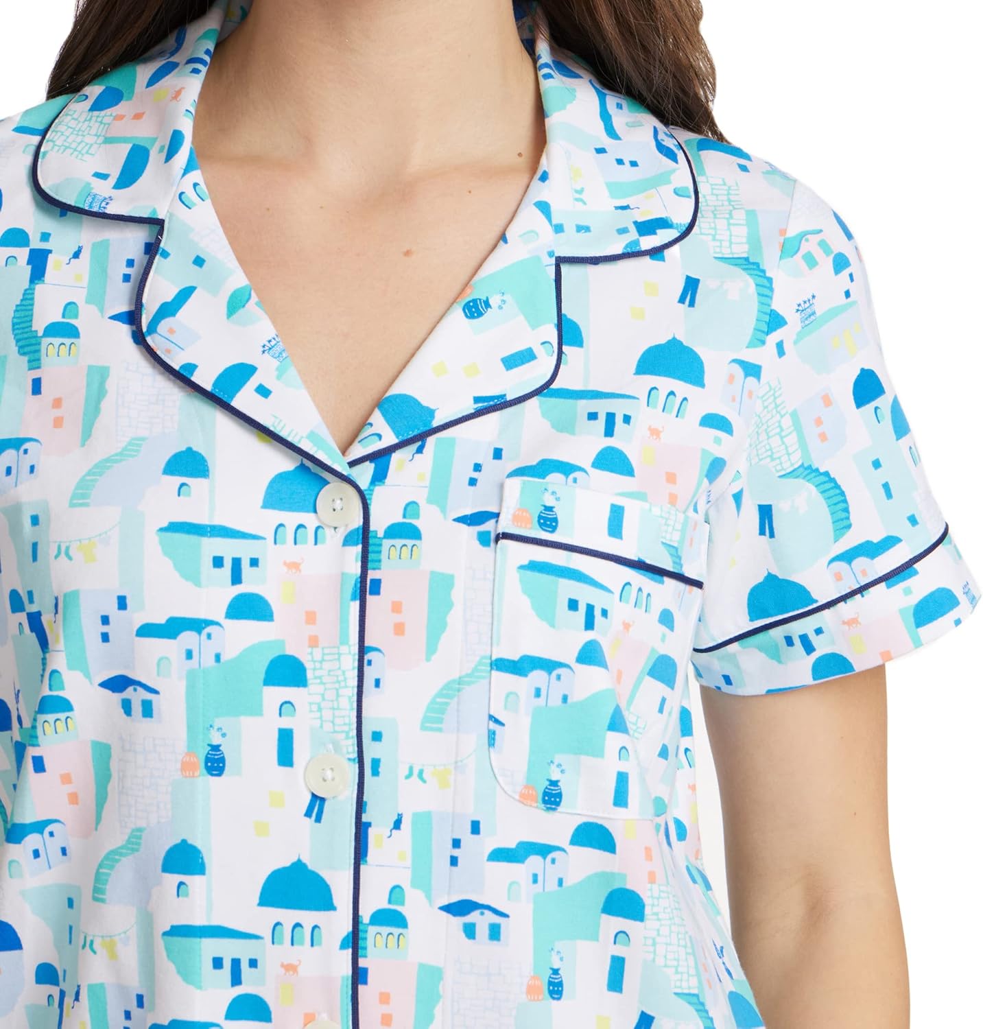 BedHead - Short Sleeve Cropped PJ Set - Santorini - X-Small - Image 4