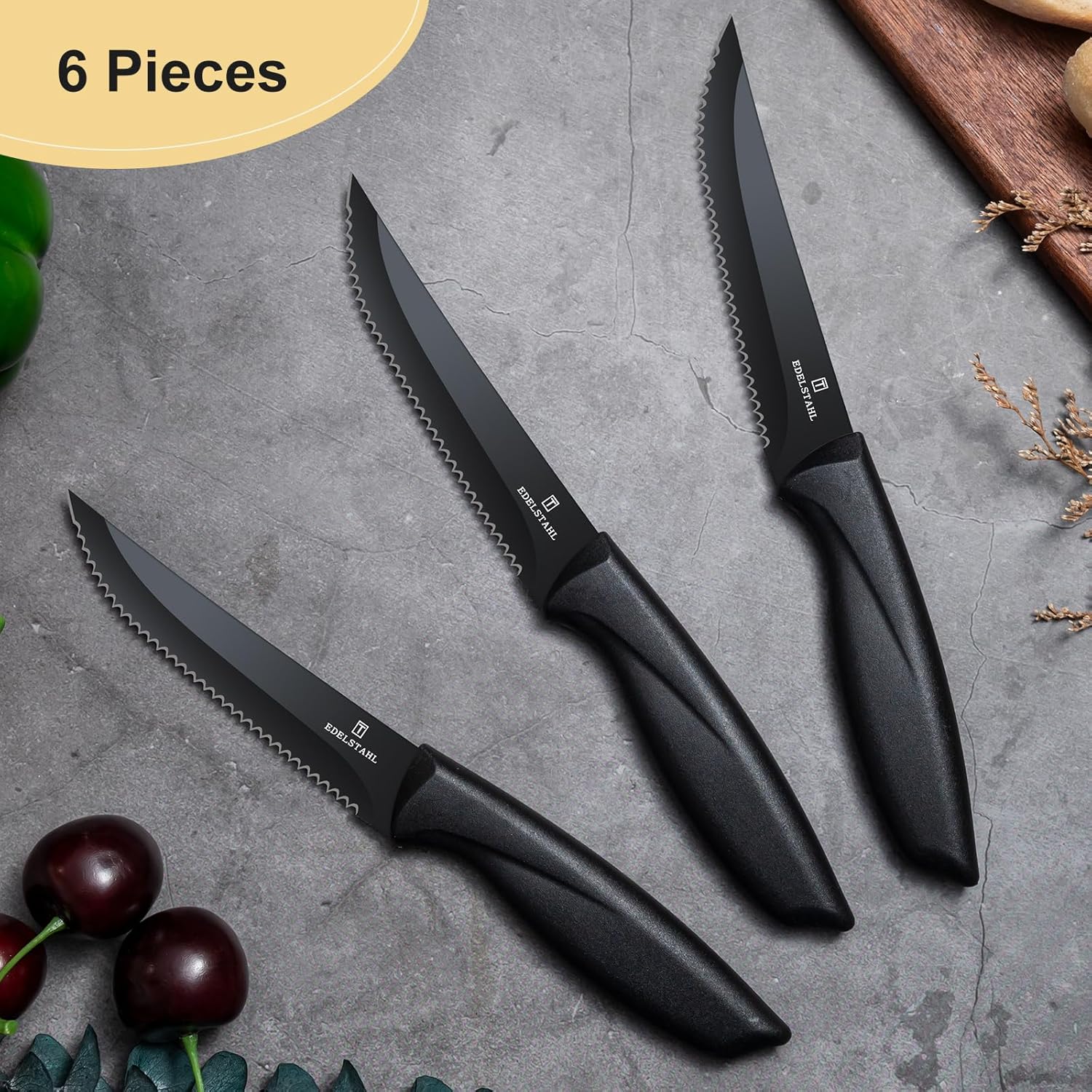 Premium Steak Knives, Steak Knives Set of 6,Black,Stainless Steel Steak Knife Set,Razor-Sharp Serrated Steak Knife,Durable Steak Knifes,Ergonomic Handle,Dishwasher Safe Steak Knifes - Image 5