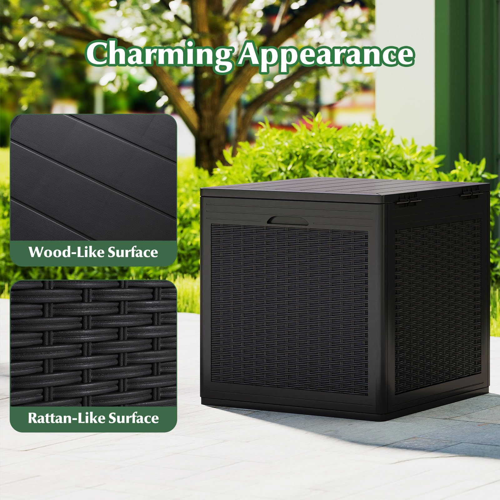 GIANTEX Baule da Giardino 145 L, Baule da Esterno con Coperchio con Coperchio Bloccabile, Contenitore per Cuscini in Plastica, Multibox Impermeabile Esterni, 56X56X61 cm