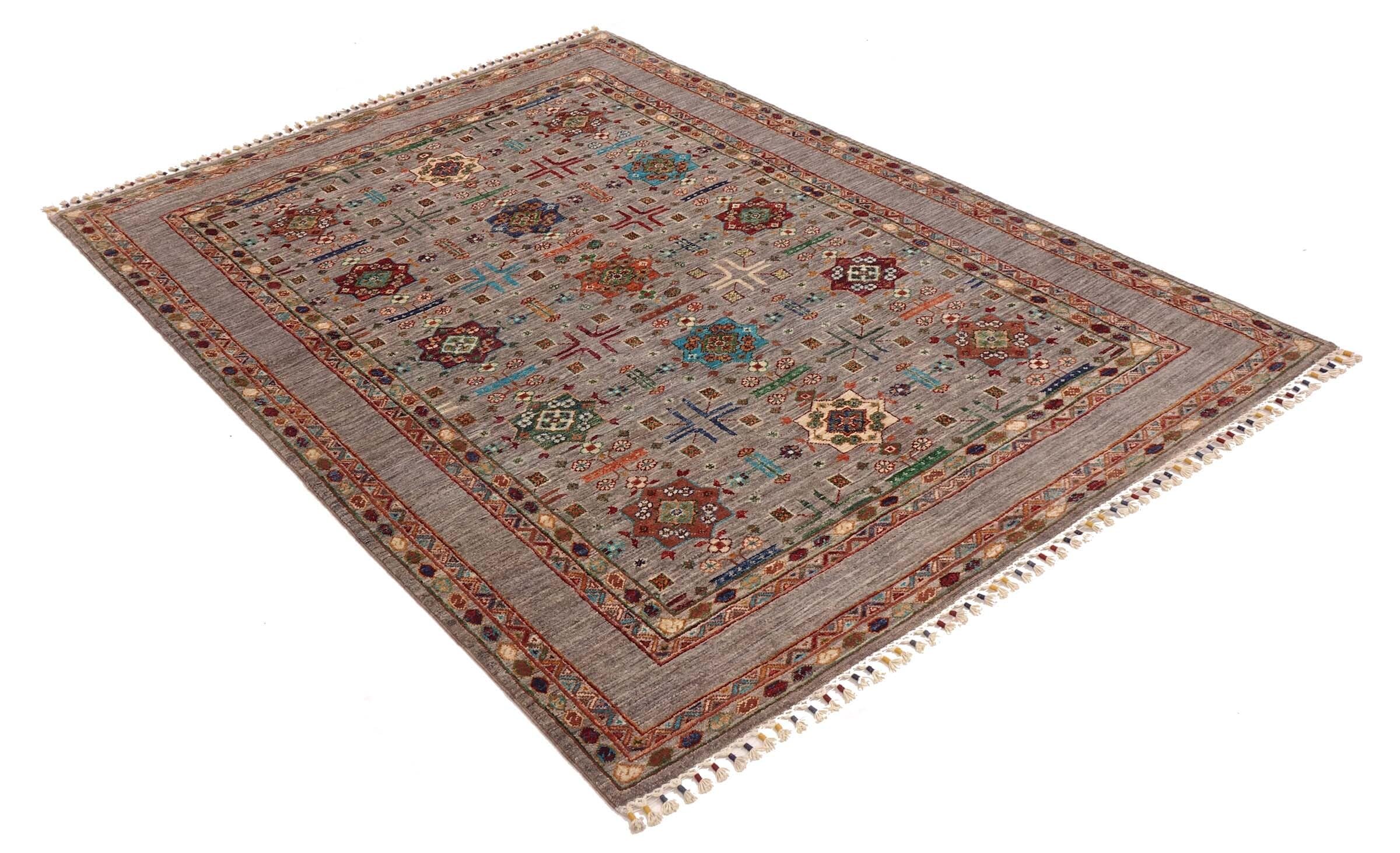 Waziri Teppich 150x200 Handgeknüpft Blau Umrandung Orientalisch UNIKAT Kurzflor