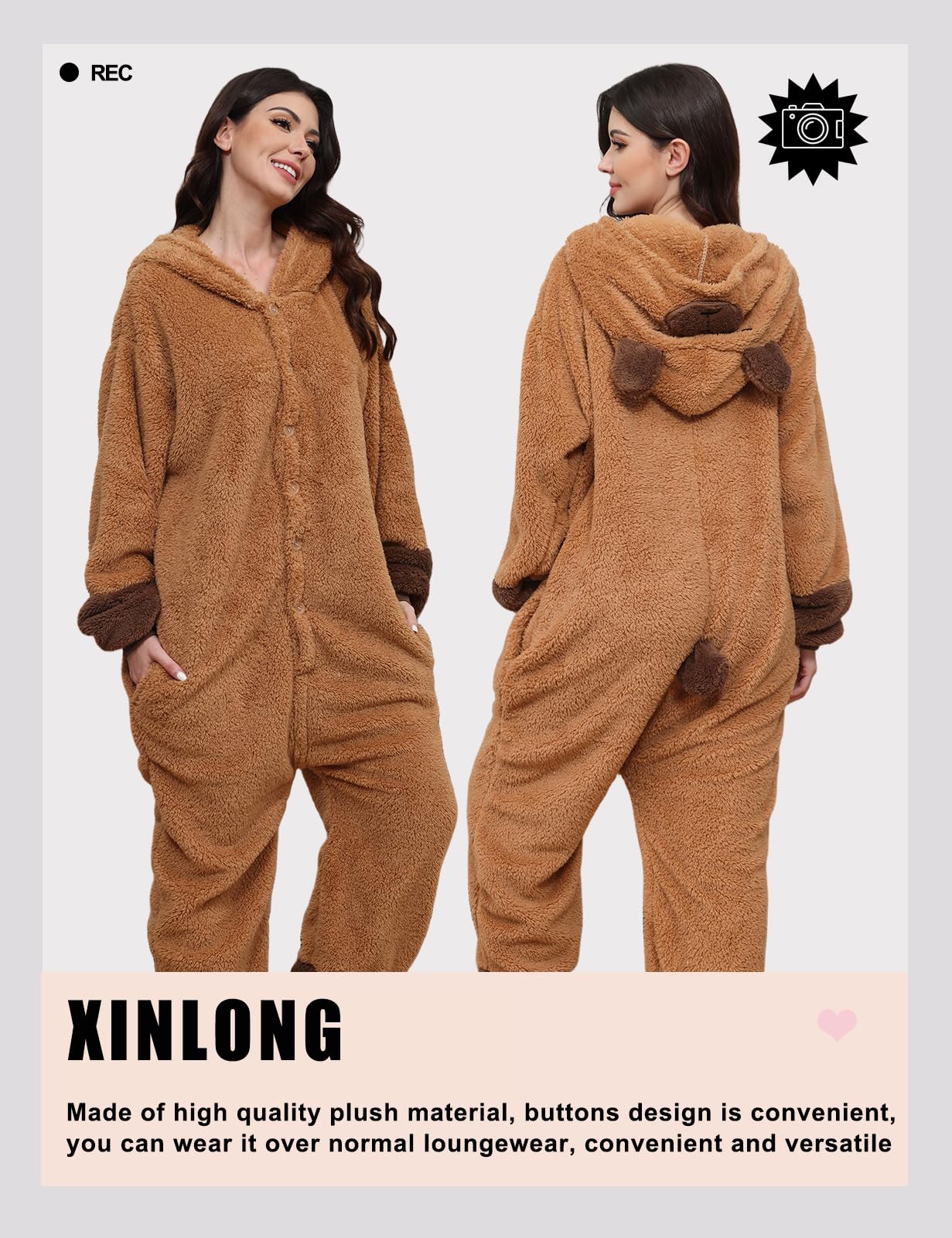 Xinlong Pijama Onesie Cosplay Animal Oversized Traje de Panda con Capucha Botones Ropa de Dormir Invierno Hombre Mujer Adulto para Party Carnaval Halloween Navidad