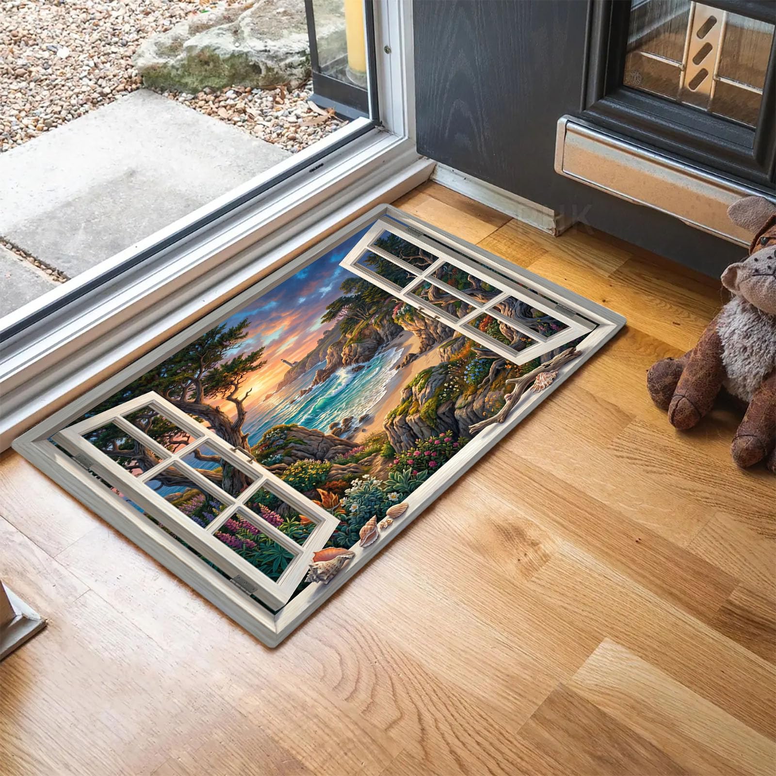 Tapis de porte à profil bas anti-glisse paillasson bleu océan 60 x 90 cm