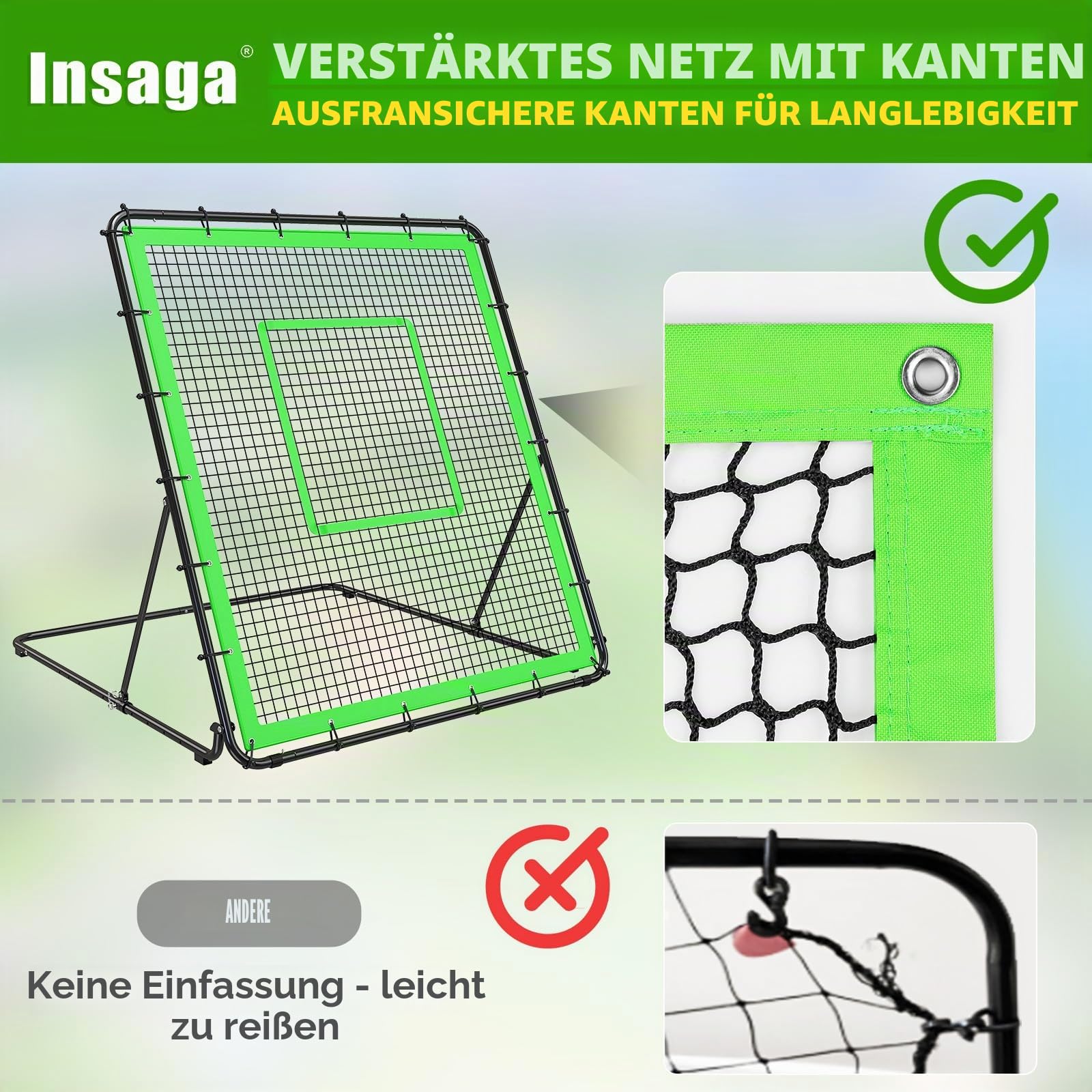 Insaga Baseball Rebounder 137x122 cm, 10 Winkel, schweres Rückprallnetz für Baseball/Softball-Training: Bodenbälle, Line Drives, Flugbälle (Einzelspieler)