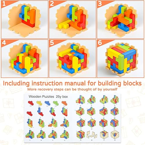 Miniatura 3 de FEISCS Cubo de rompecabezas de madera para niños, rompecabezas en forma de T, rompecabezas de madera educativo para niños y adultos