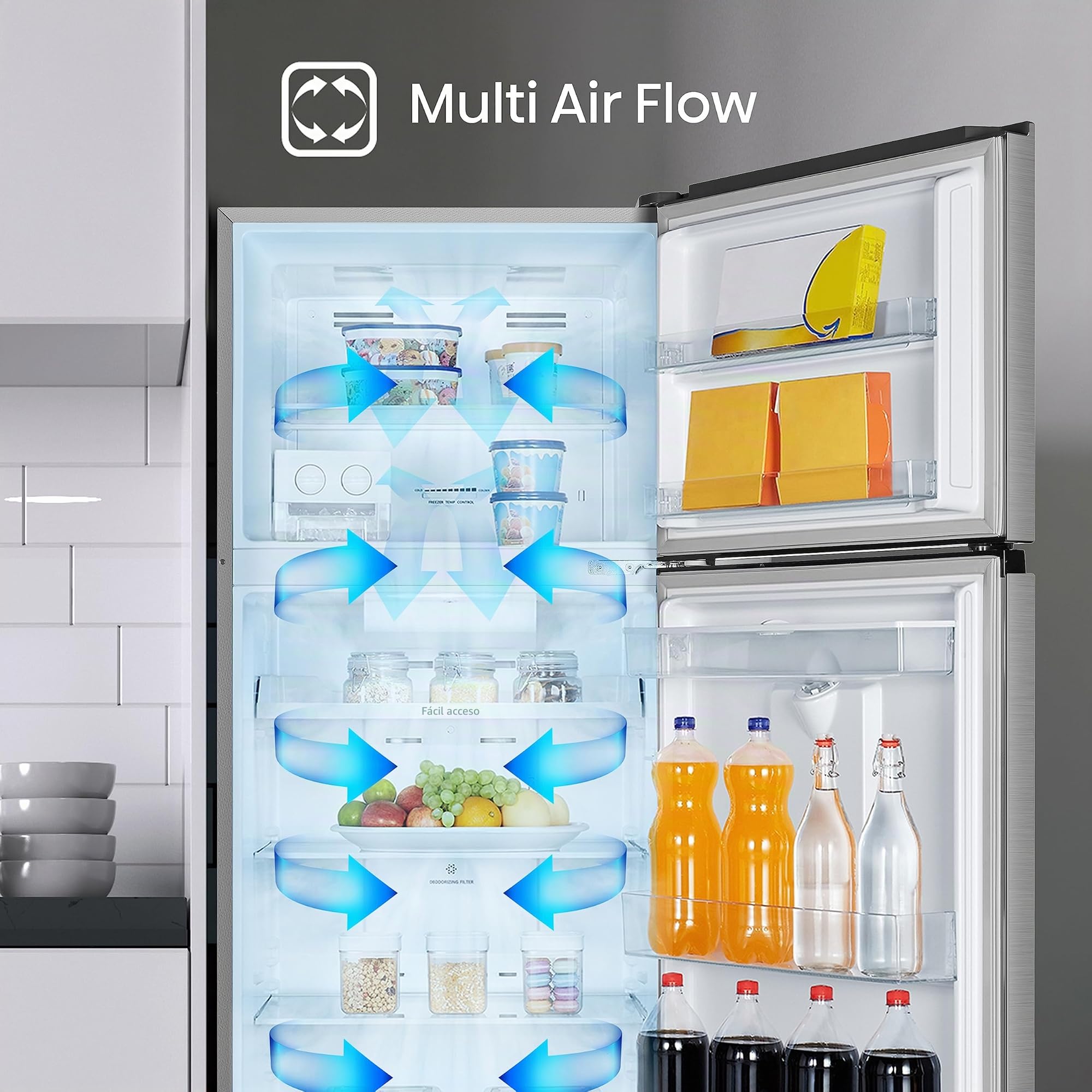 Hisense RT600N4WC2 - Frigorífico Dos Puertas, con dispensador, Alto 185 Cm, Congelador, Estantes XL, Cajón frutas y verduras, Silencioso, Inox