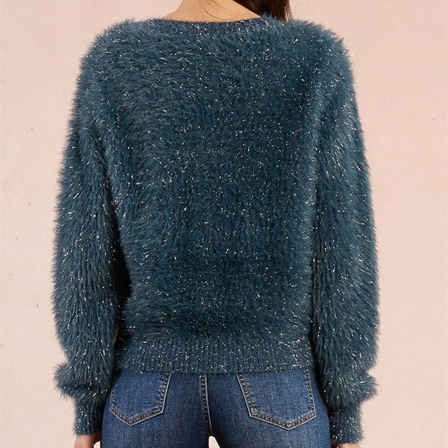 Karwuiio Women's Knit Fuzzy Sweater Long Sleeve Soft Fluffy Pullover Jumper Y2K Streetwear - Image 6