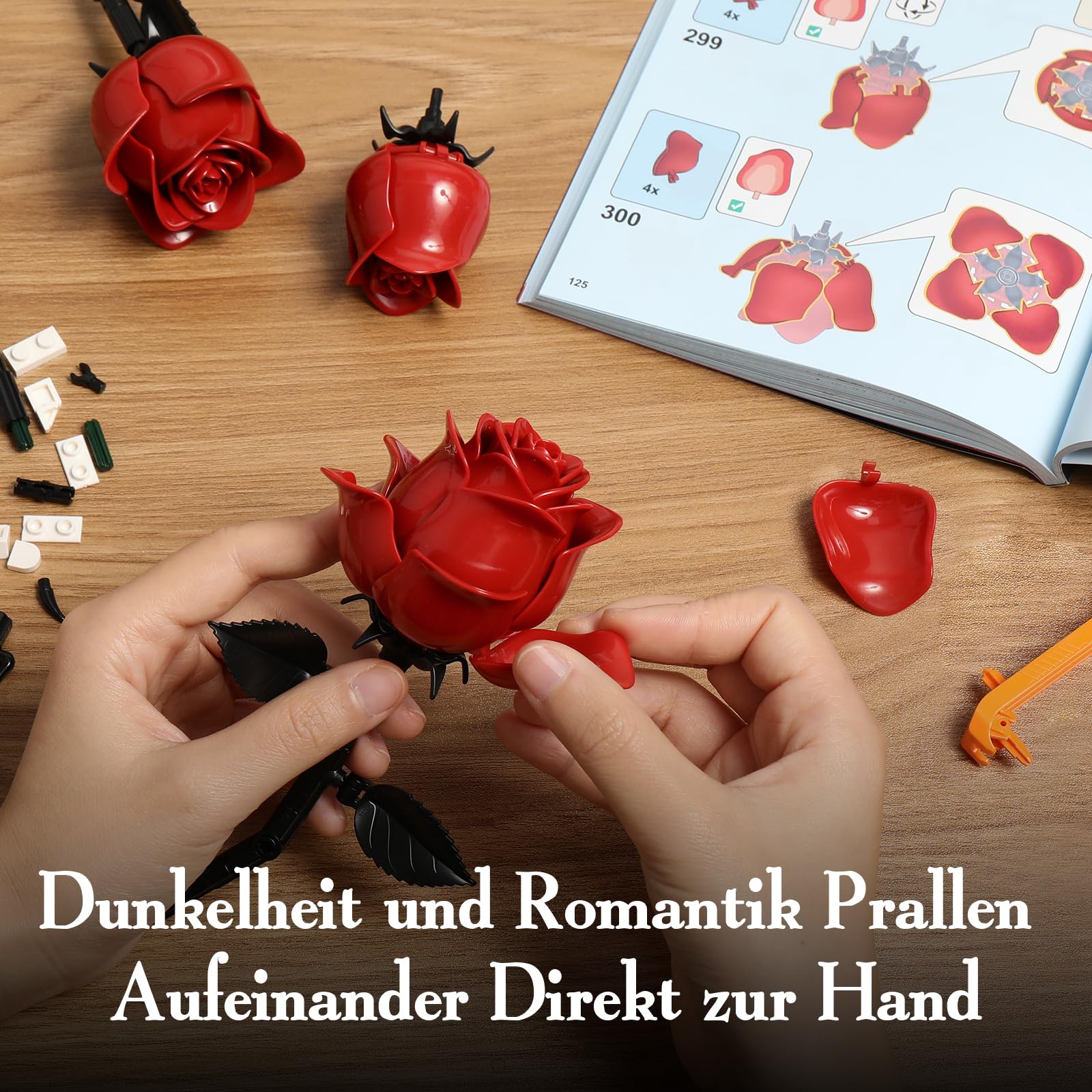 Rosen Klemmbausteine Blumen mit Totenkopf-Vase für Erwachsene, Gothic Deko | Klemmbausteine Set, Blumenstrauß Künstlich,Geschenke für Sie und Ihn zum Geburtstag Jahrestag Valentinstag Halloween Deko