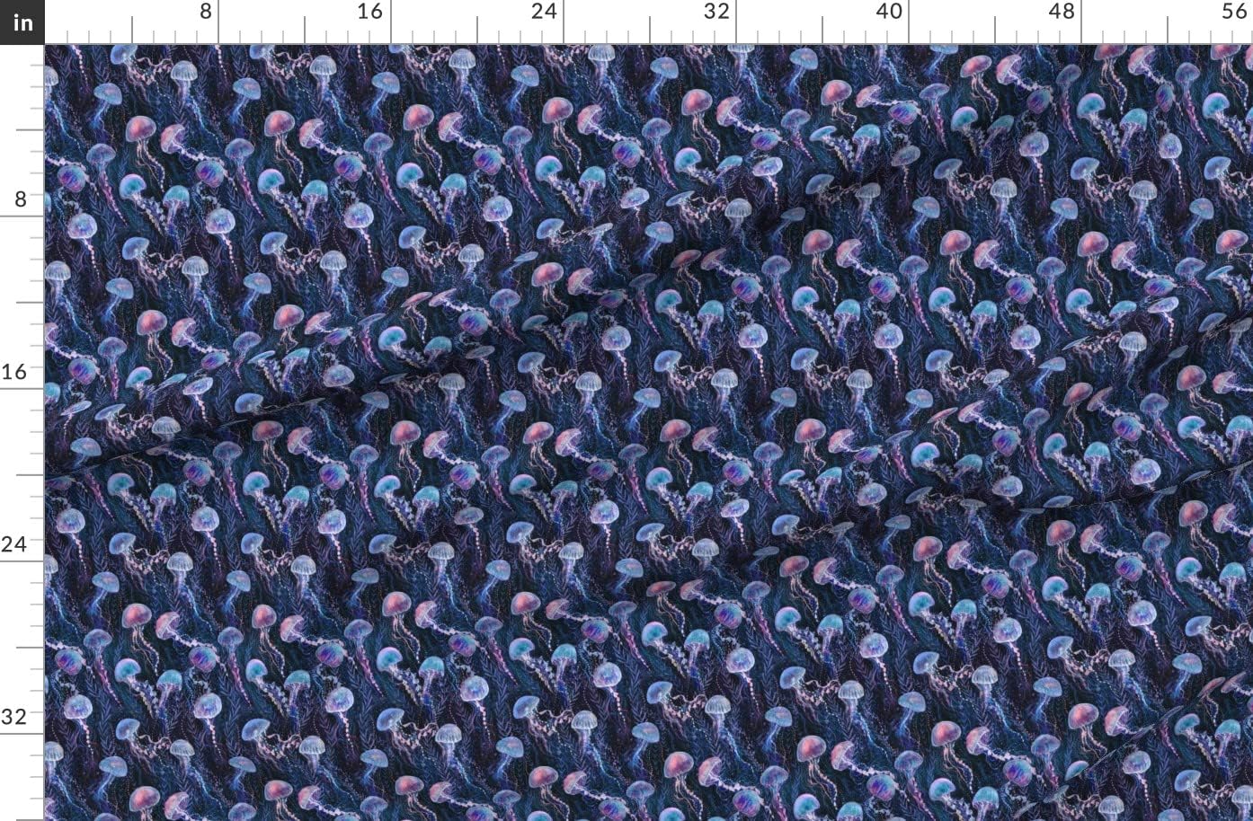 Spoonflower Fabric - Magic Jellyfish Watercolor Underwater Maritime Nautical Printed on Organic Cotton Sateen Fabric by The Yard - Sewing Quilting Apparel Home Decor