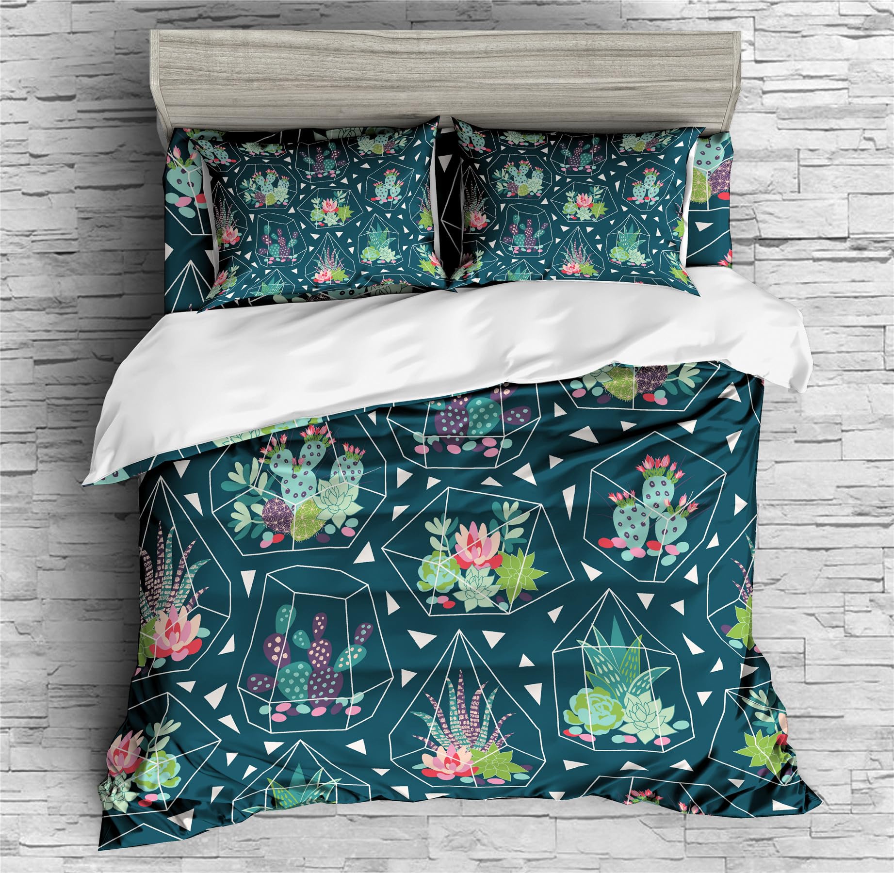 REALIN Set Biancheria Letto Cactus Copripiumino Macchia E Cactus Pianta Succulenta,2/3/4PCS Copripiumini/Lenzuola/Federe,Singolo,Matrimoniale,King (A,Singolo-140x210cm-4PCS)