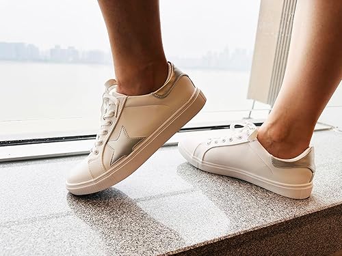 Miniatura 6 de FEVERSOLE Tenis de cuero sintético con cordones coloridos para mujer