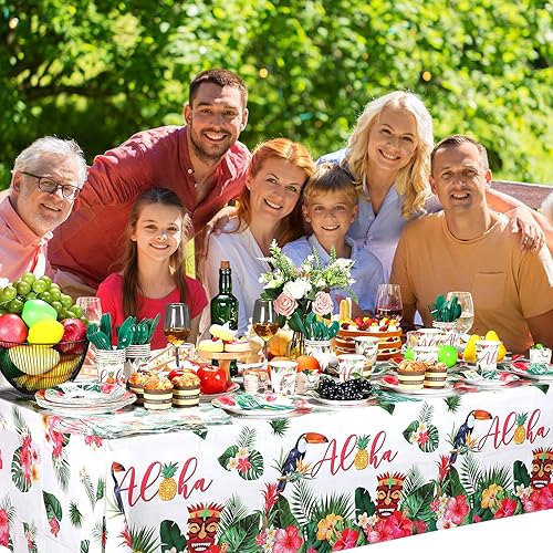 Miniatura 6 de Pajean 170 piezas hawaiano Luau Party Supplies Aloha Platos y Servilletas Suministros de Fiesta Aloha Tiki Mantel Juego de Vajilla Verano Hawaii