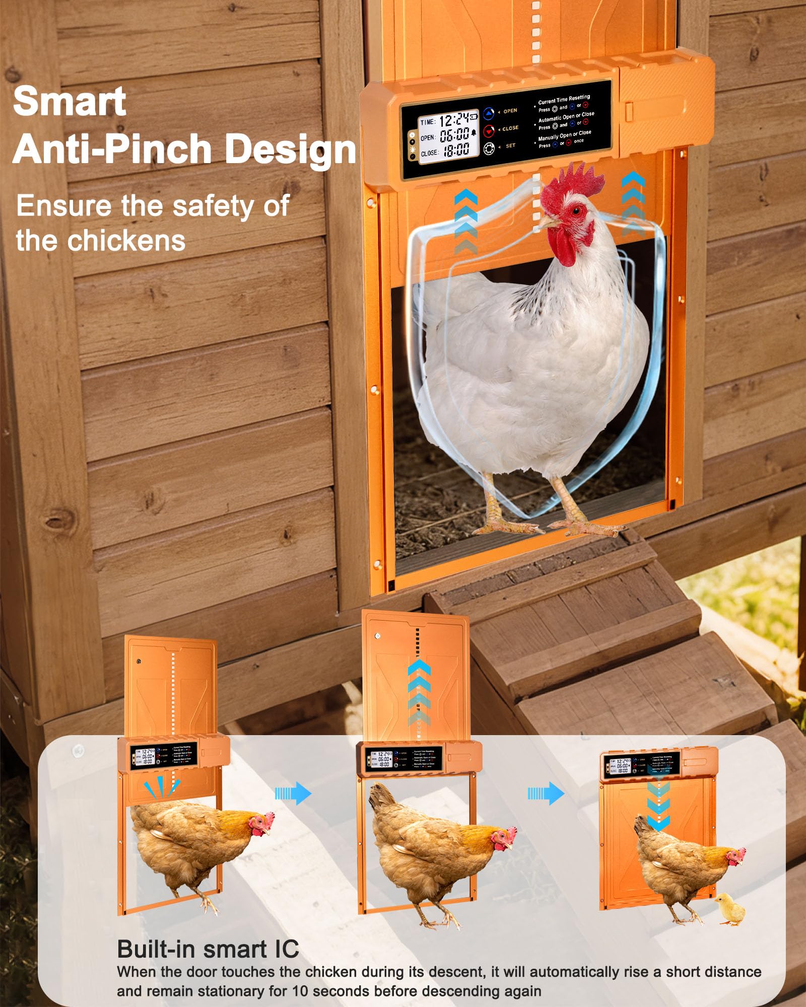 Porta automatica per pollaio con alimentazione solare, porta automatica per pollo con grandi dimensioni 10,8 "x 14,2", design anti-pizzico, lega di alluminio e resistente alle intemperie, per pollo da