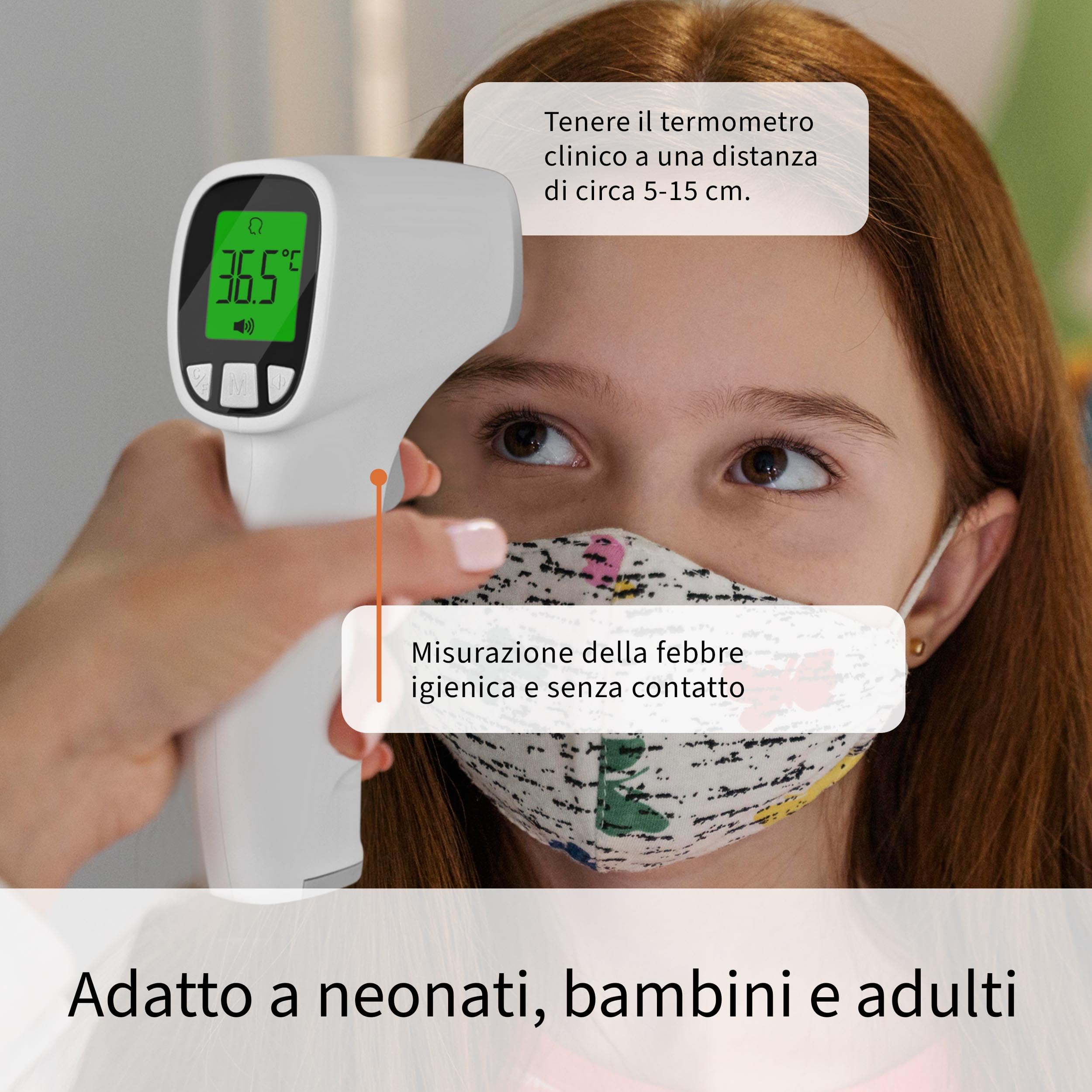 Pulox JPD-FR202 Termometro clinico a infrarossi da fronte e superficie per bambini e adulti - Display LCD, allarme febbre e richiamo memoria