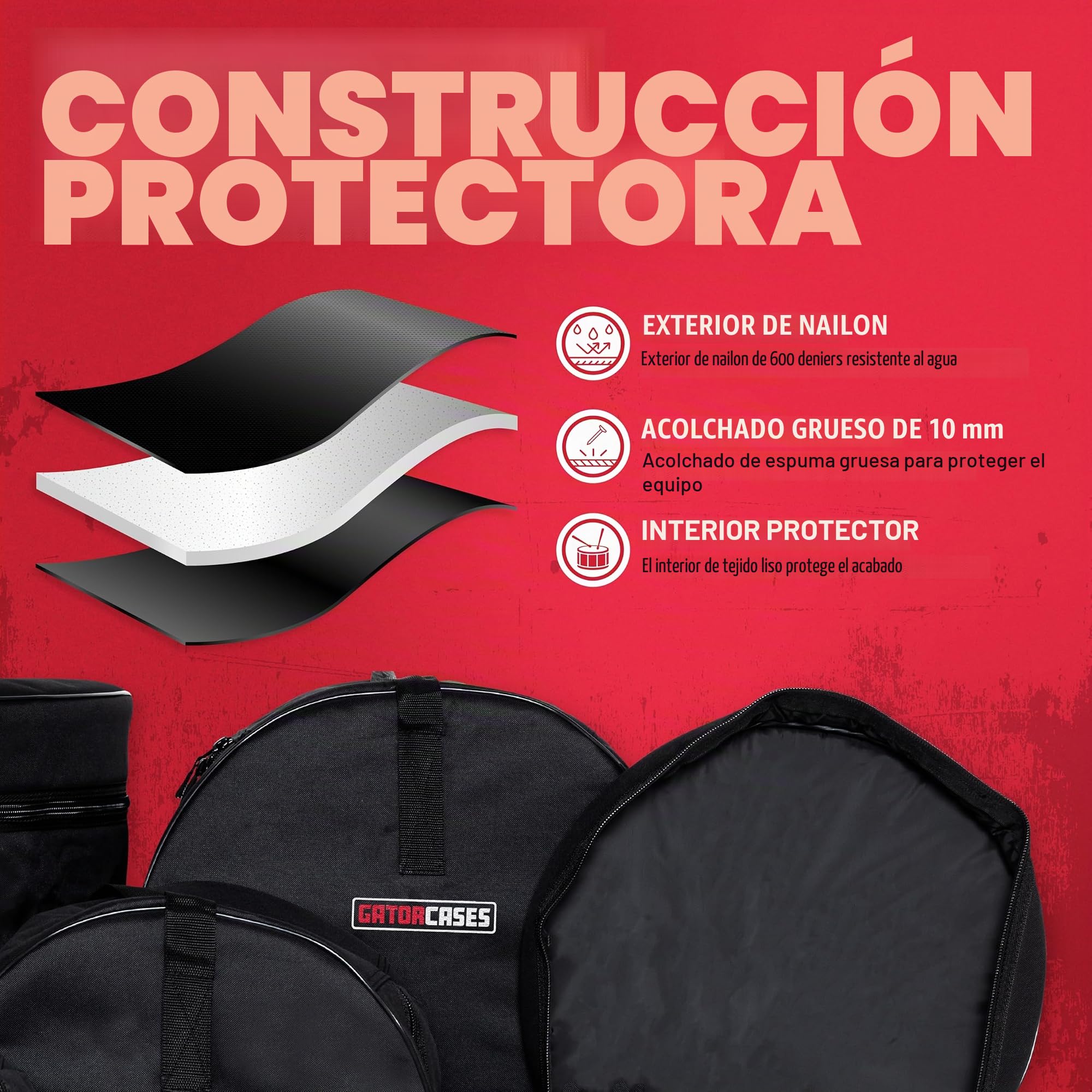 Gator Cases Protechtor Series Set de Fundas Acolchadas de 5 Piezas para Kits Fusion; 22" Kick, tom, 12" y 14" Toms, 14" Batería (GP-FUSION-100)
