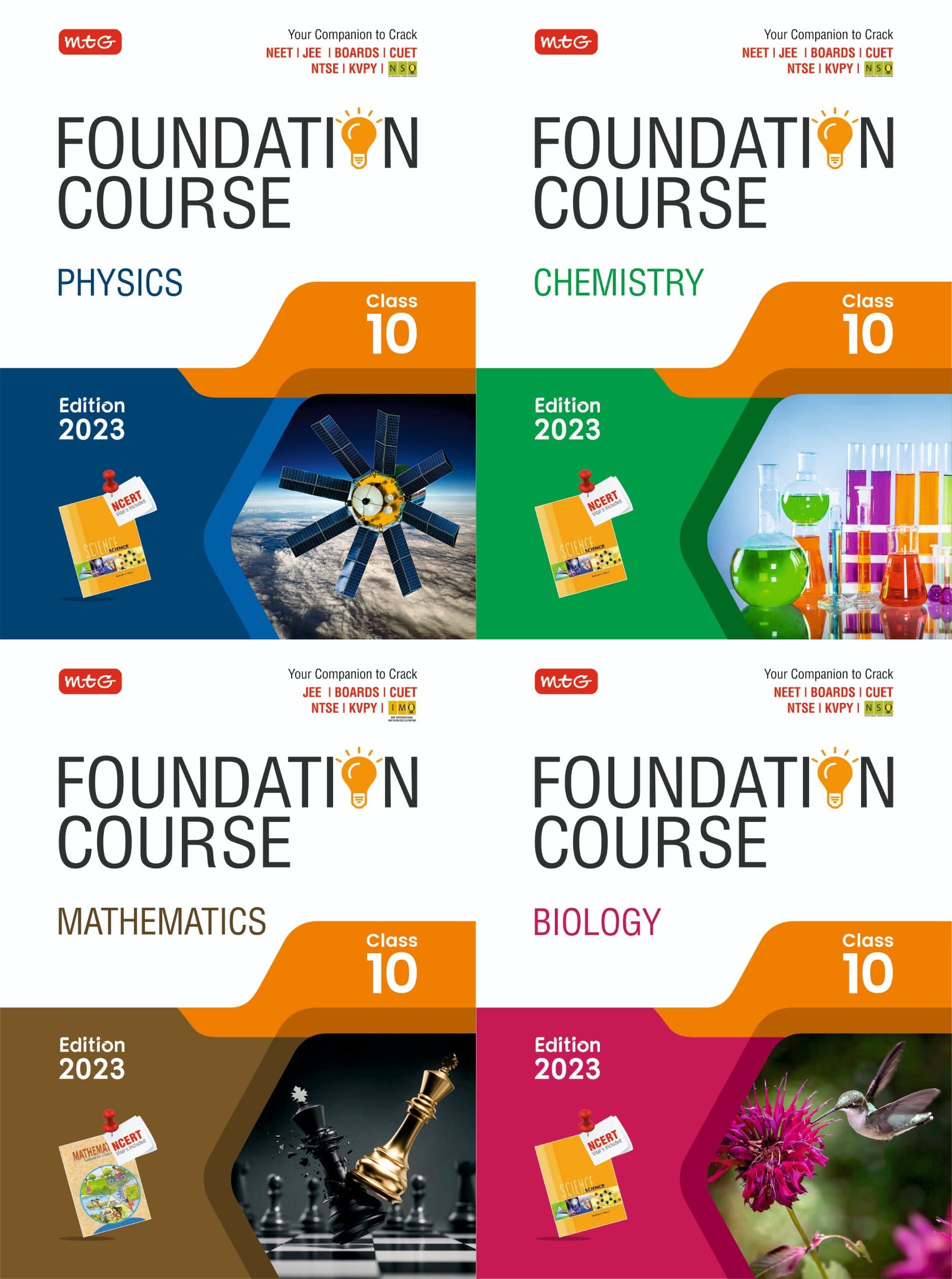 MTG - Class 10 Foundation Course for JEE/NEET/NSO/CUET/KVPY/NVS - Physics + Chemistry + Maths + Biology - Set of 4 Books Based on NCERT - 2023-24/Ed