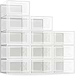 SEE SPRING 12 Pack Shoe Storage Box, Clear Plastic Stackable Shoe Organizer for Closet, Space Saving Foldable Shoe Rack Sneaker Container Bin Holder