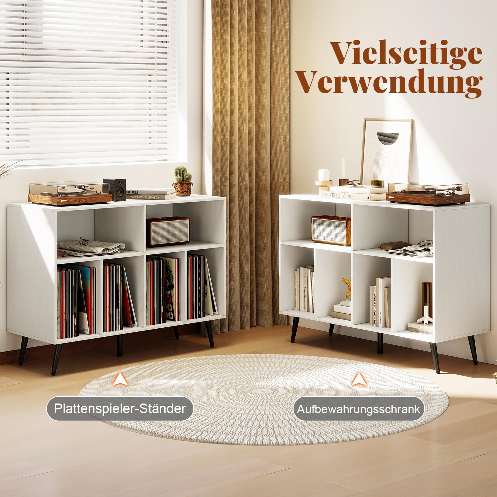 COSTWAY Plattenspielerständer 3-stufig, Plattenspielerschrank mit Vinyl-Aufbewahrungsregalen, Schallplatten-Aufbewahrungstisch, Vinyl-Aufbewahrungshalter für Wohnzimmer, Musikzimmer (Weiß)