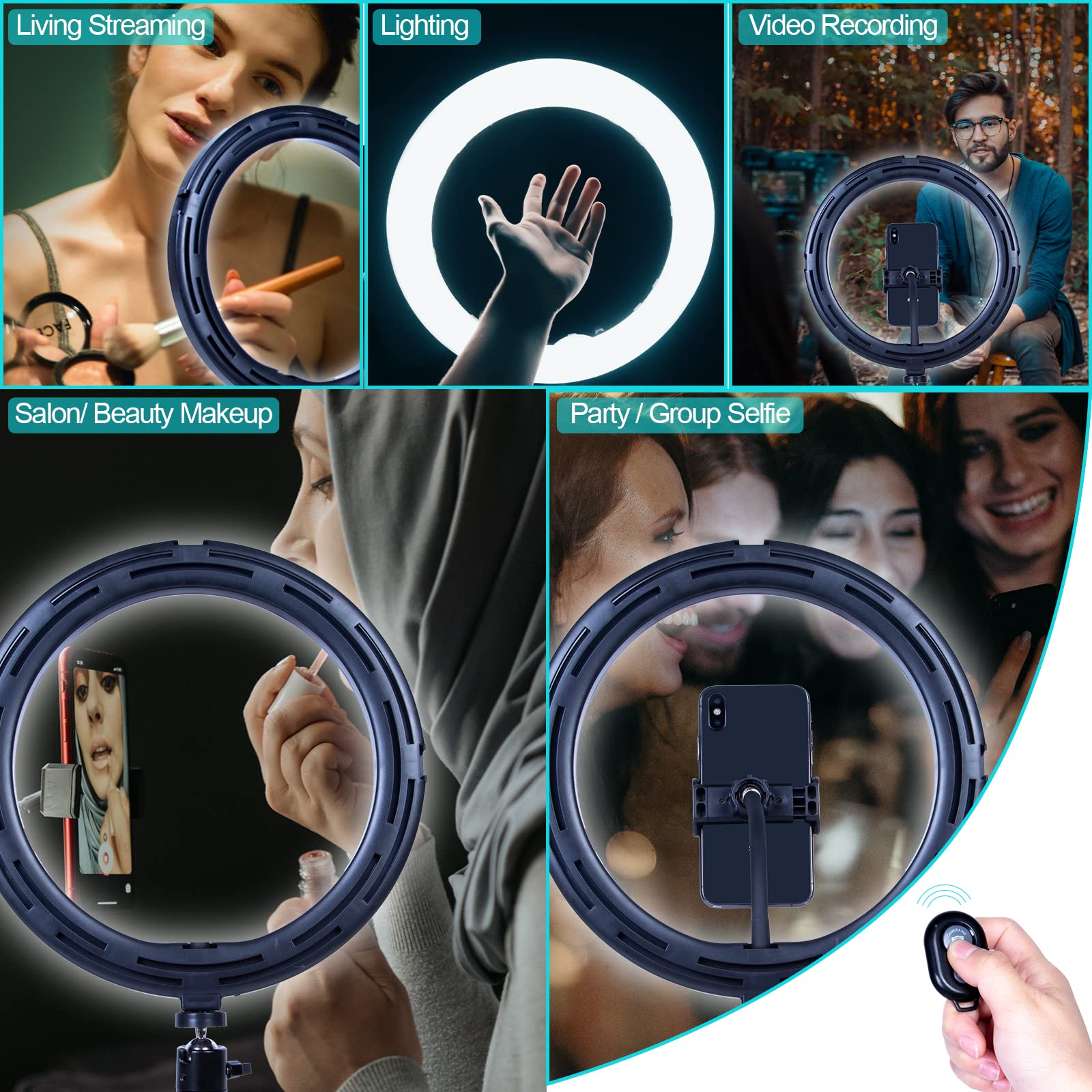 AGM 10" LED Selfie Ringlicht mit Mini-Tischstativ, Telefonhalter | Bluetooth-Fernbedienung für Live-Streaming-Fotografie Videografie…
