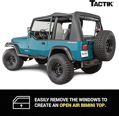 Miniatura 6 de TACTIK Parte superior suave de repuesto de tela solo para Jeep Wrangler 1988-1995 YJ. Techo de tela de ajuste personalizado con ventana lateral y
