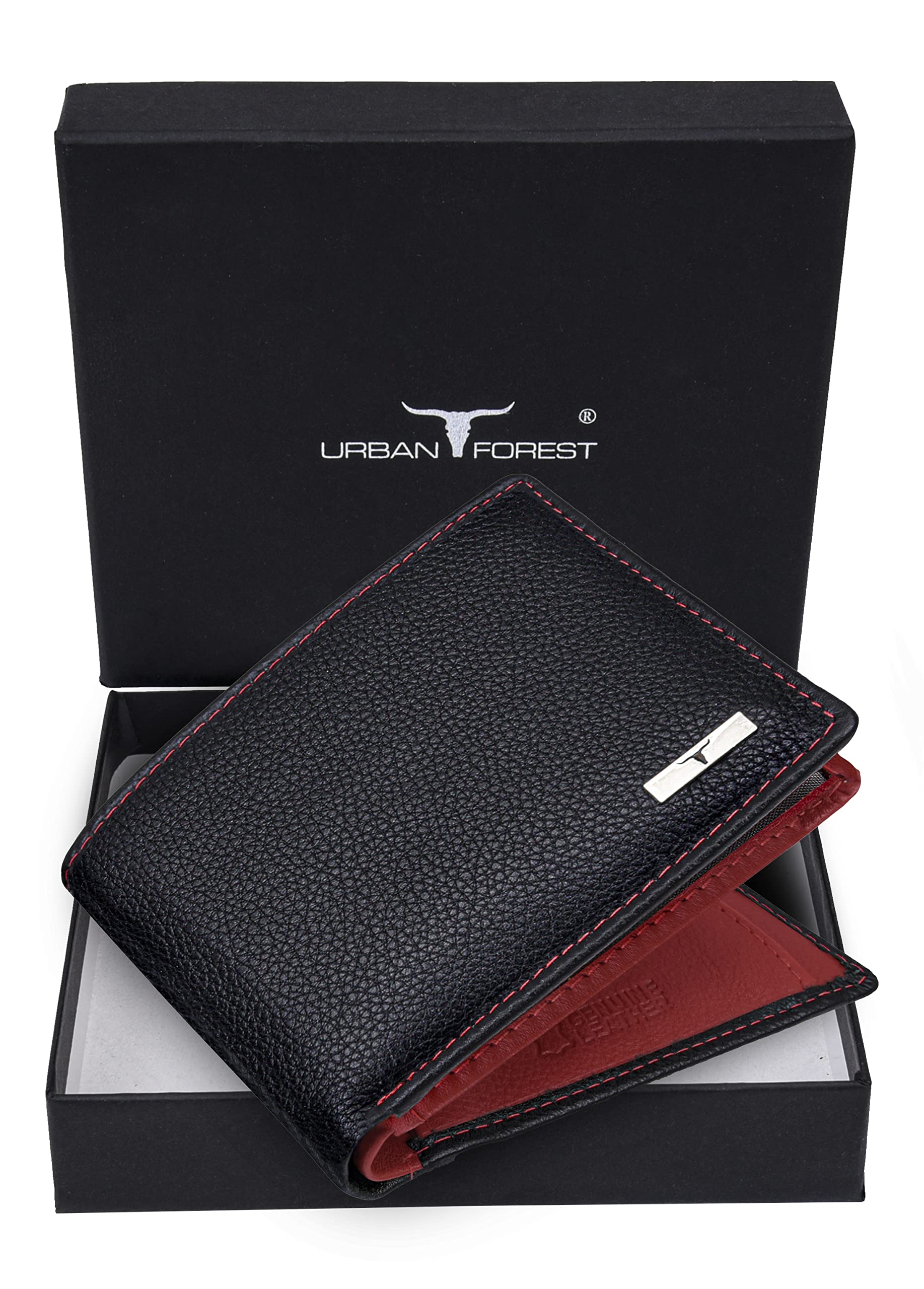 URBAN FOREST Kyle RFID Blocking Black/Red Leather Wallet for Men. - Image 2 thumbnail