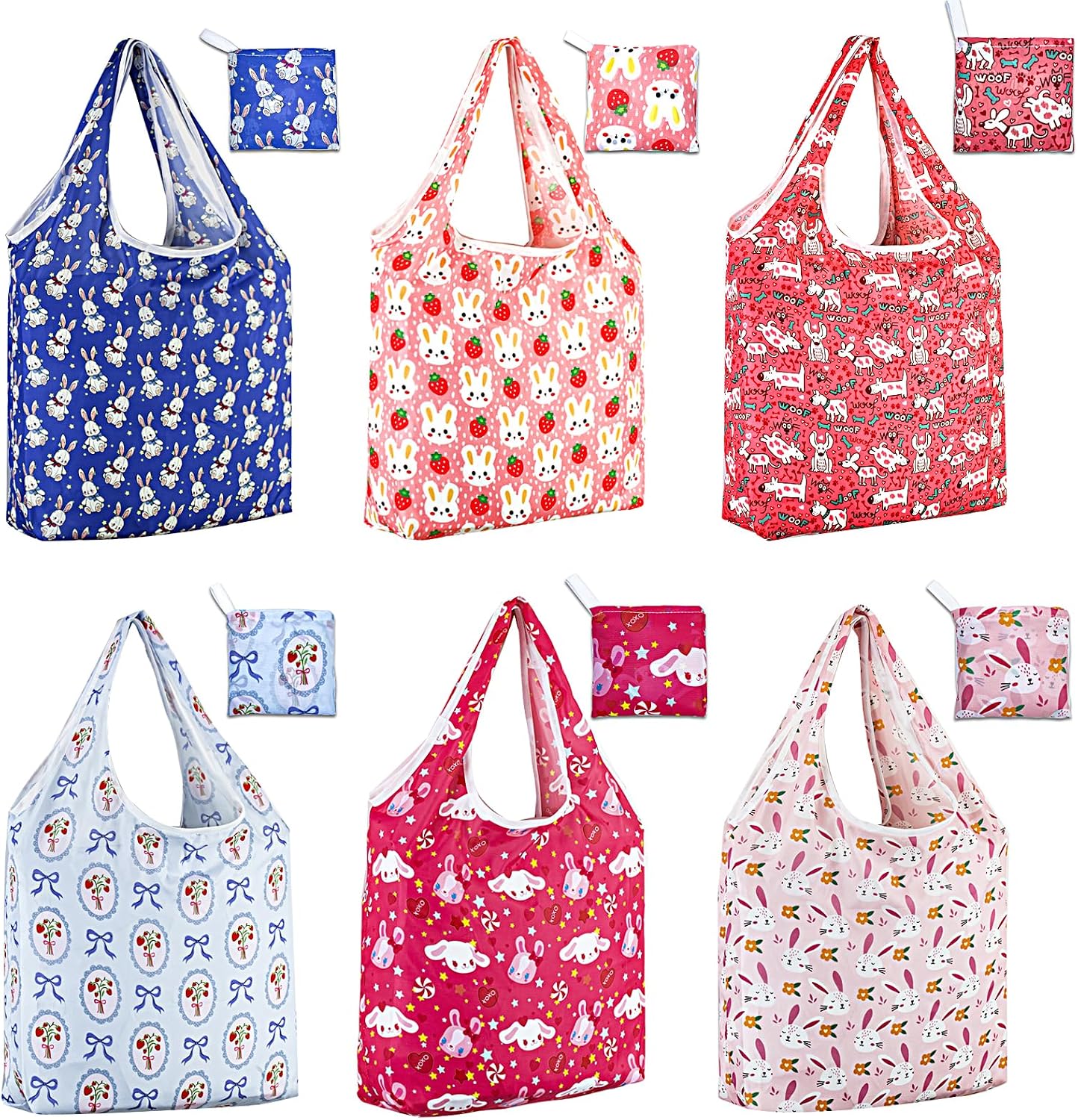 LOLOMLO 6 Pack Eco-Friendly Reusable Grocery Bags Lightweight Durable Washable Shopping Tote Foldable Outings Storage Pouch
