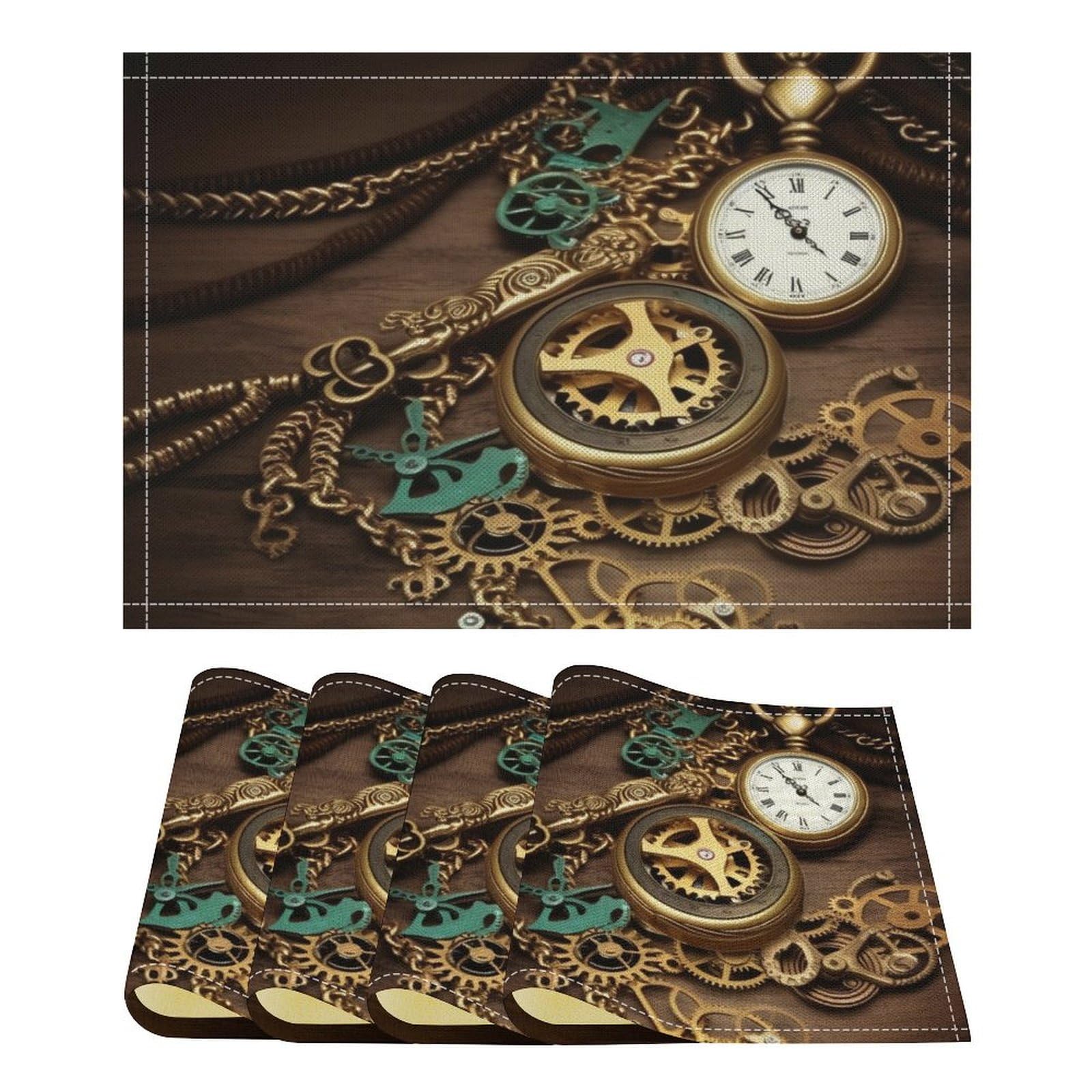 Placemats Steampunk Watches Keys Place Mat Set of 4 Non-Slip Table Mats Heat Resistant Place Mats Washable Placemat for Kitchen Table Anti Slip Dining Table Place Mats