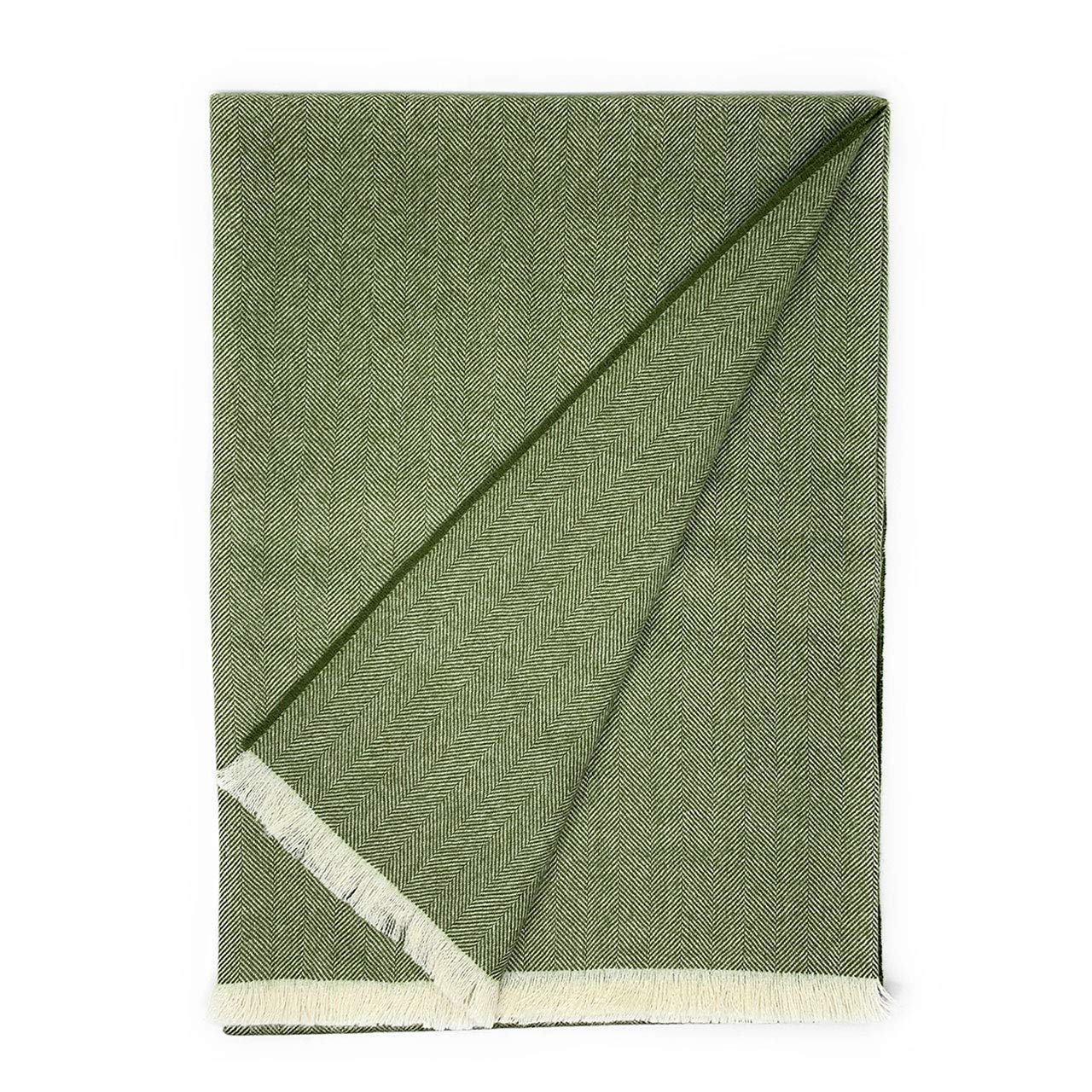 100% Pure Premium Alpaca Wool Throw Blanket • Herringbone • Ethically Sourced | Hypoallergenic - Cozier, Softer & Warmer Than Wool | 71 in. X 51 in. | Ltd Edition (Green Earth)