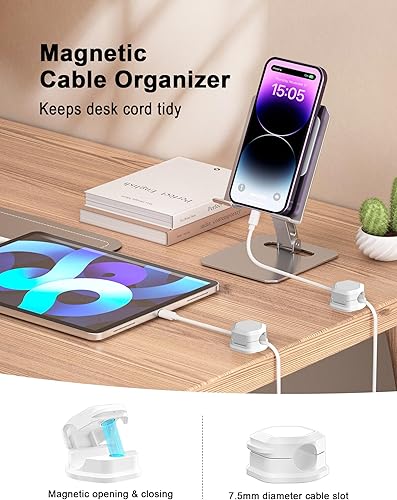 Miniatura 3 de Paquete de 14 soportes para cables, clips magnéticos para cables, soporte para cables para mesita de noche, organizador de cables para escritorio,