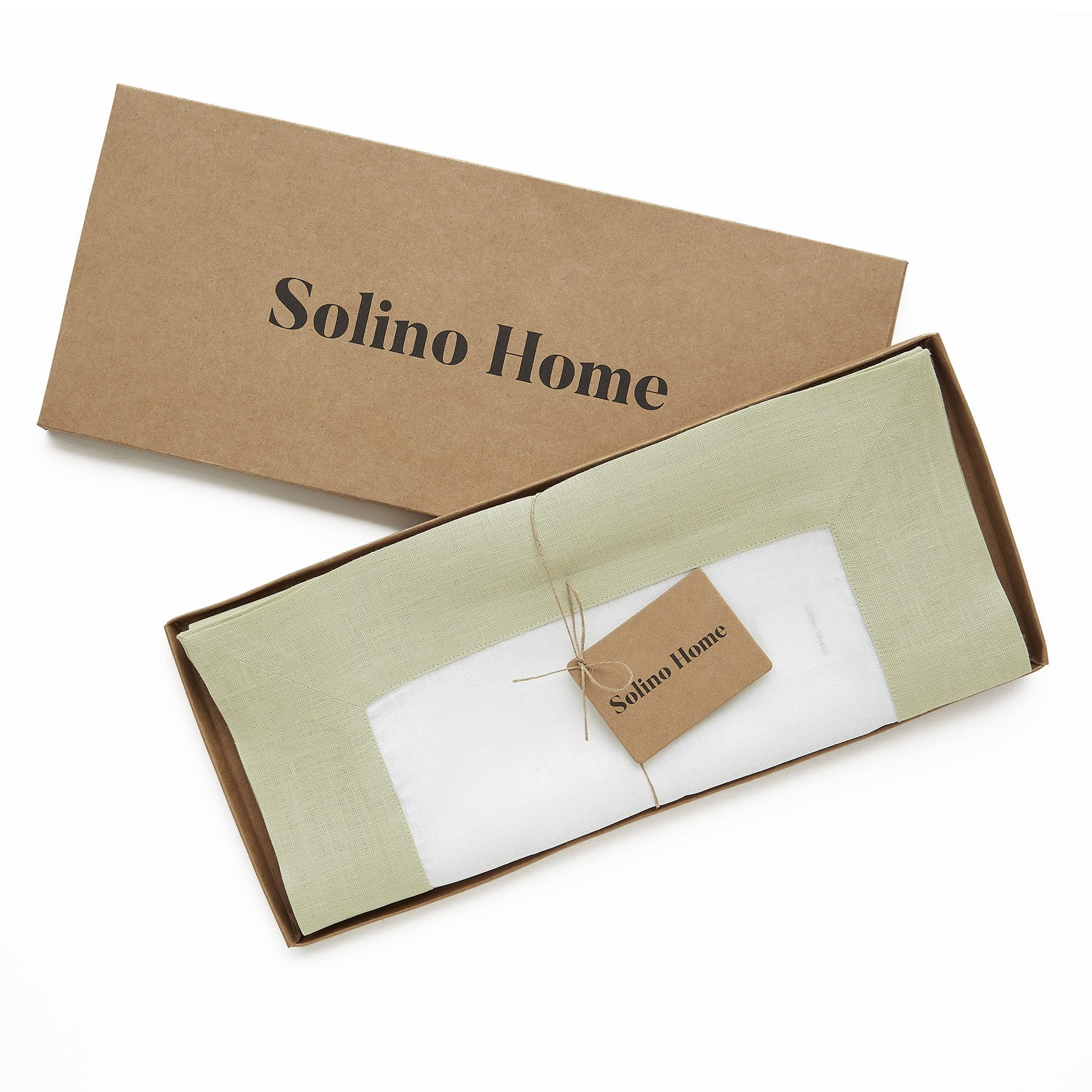 Solino Home Camino de mesa de lino de 14 x 120 pulgadas, 100% lino puro verde salvia y blanco para primavera, verano, comedor, Contempo, hecho a mano de lino europeo y lavable a máquina