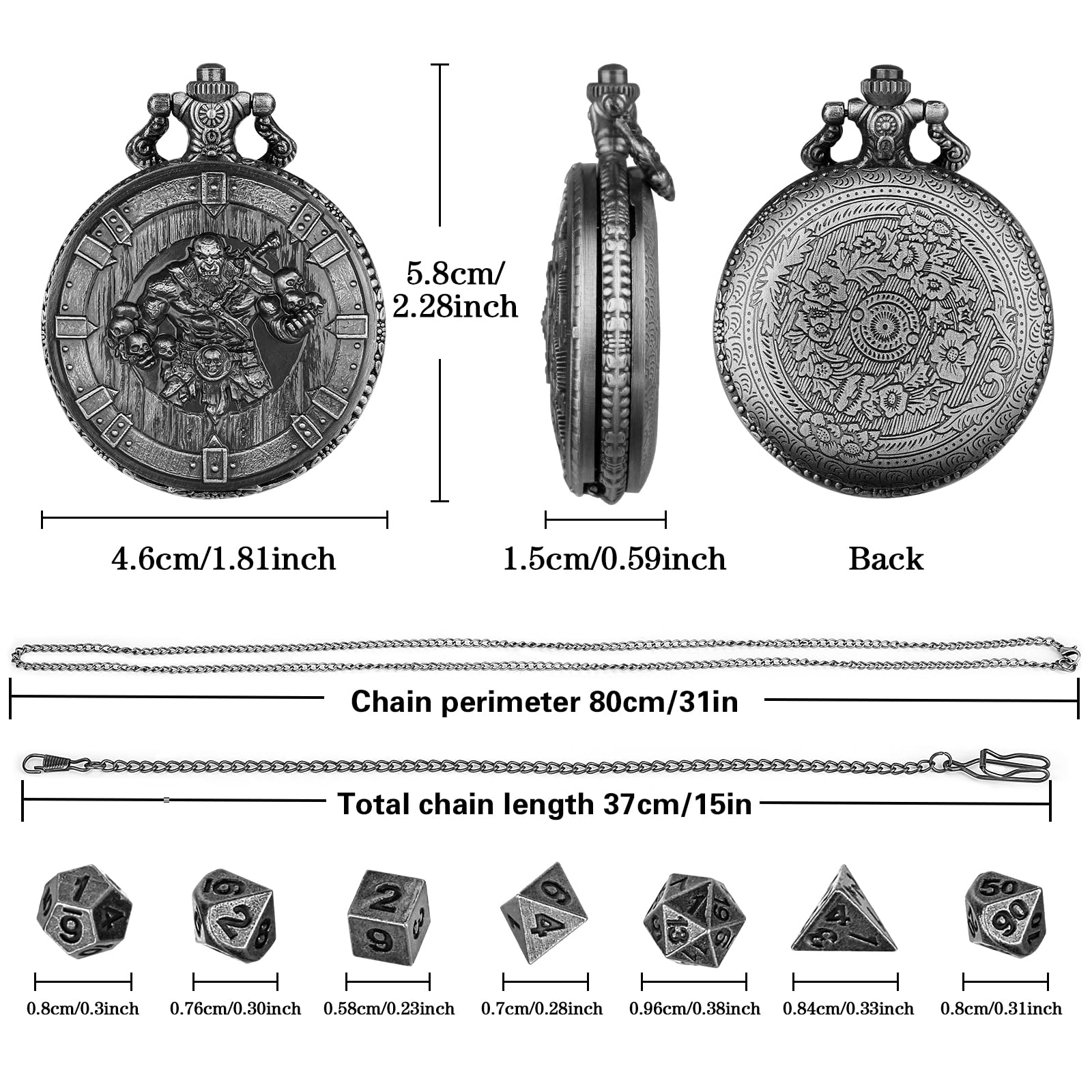 Mini DND Dice Set including Barbarian Horde Orcs Pocket Watch Shell Case, DND Starter Set - Image 3