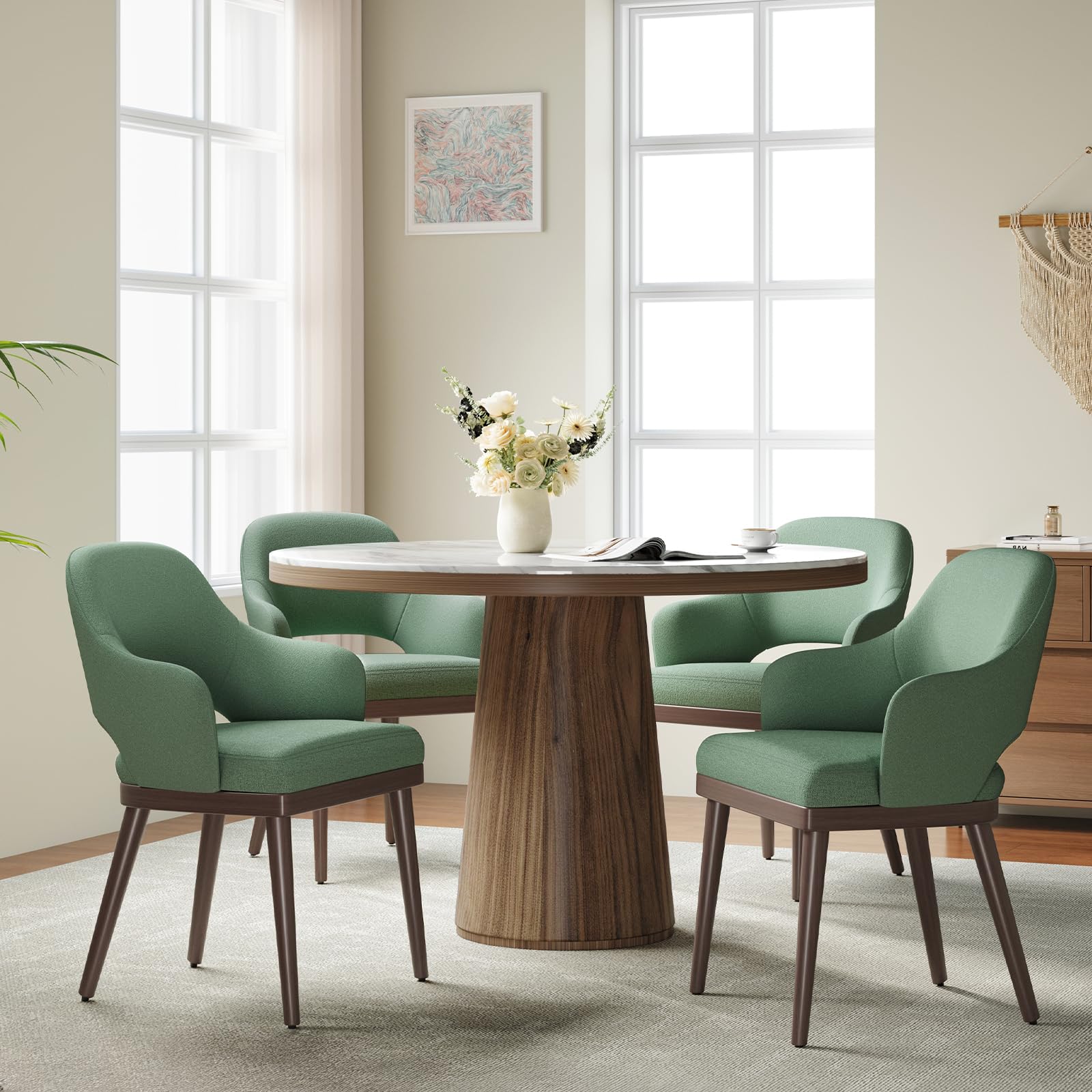 MALOL Wooden Dining Chairs Set of 4, Modern Fabric Upholstered Dining Room Chair, Kitchen Side Chairs, Farmhouse Dinner Chair with Open Back for