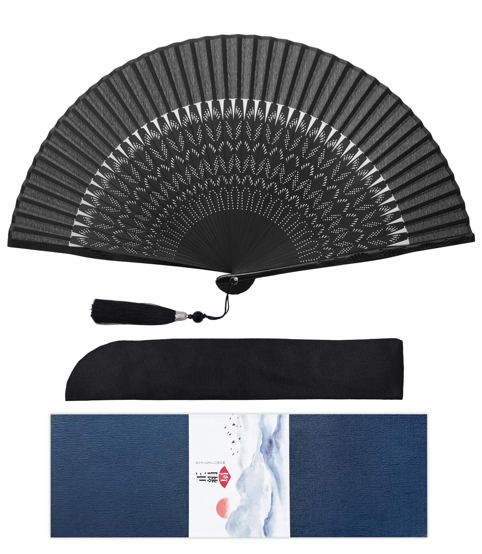 Pure Silk Folding Fan with Bamboo Frame