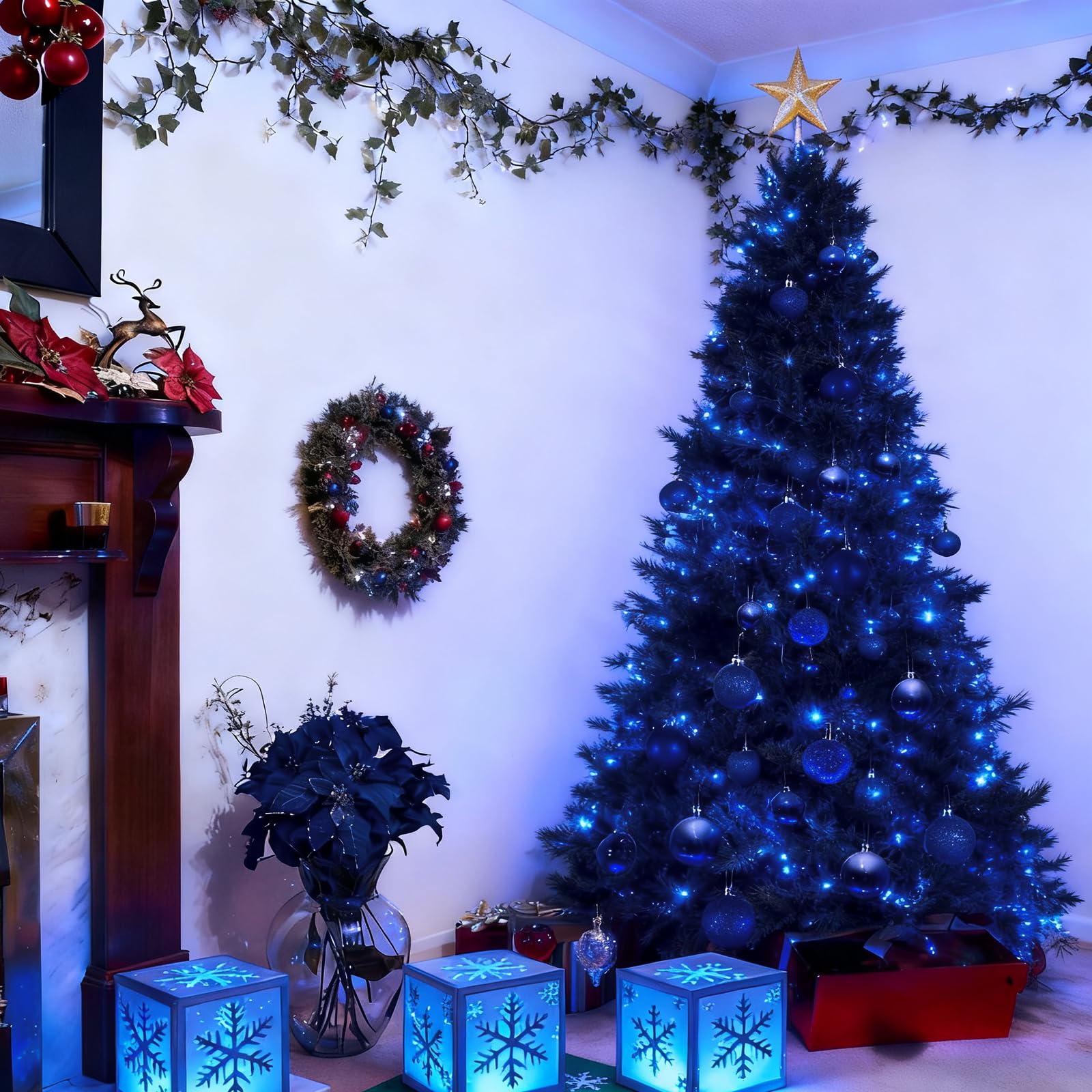 Lot de 100 Boules de Noël incassables avec Emballage Cadeau réutilisable pour Sapin de Noël (Bleu foncé)