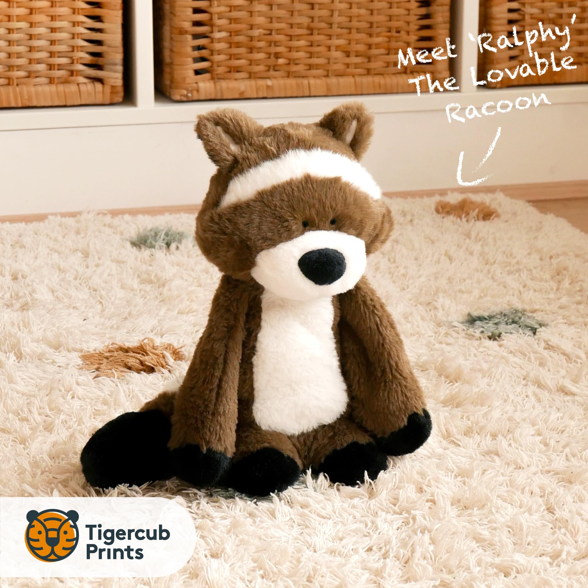 Tigercub Prints Ralphy the Raccoon - Soft Toy 25cm, Brown, Black, White - Image 2