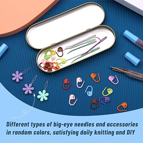 Miniatura 3 de UzecPk 48 piezas de agujas para tapicería de hilo, agujas para tejer, 3 tamaños de aguja de ojo grande y zurcido con 20 marcadores de puntada, caja