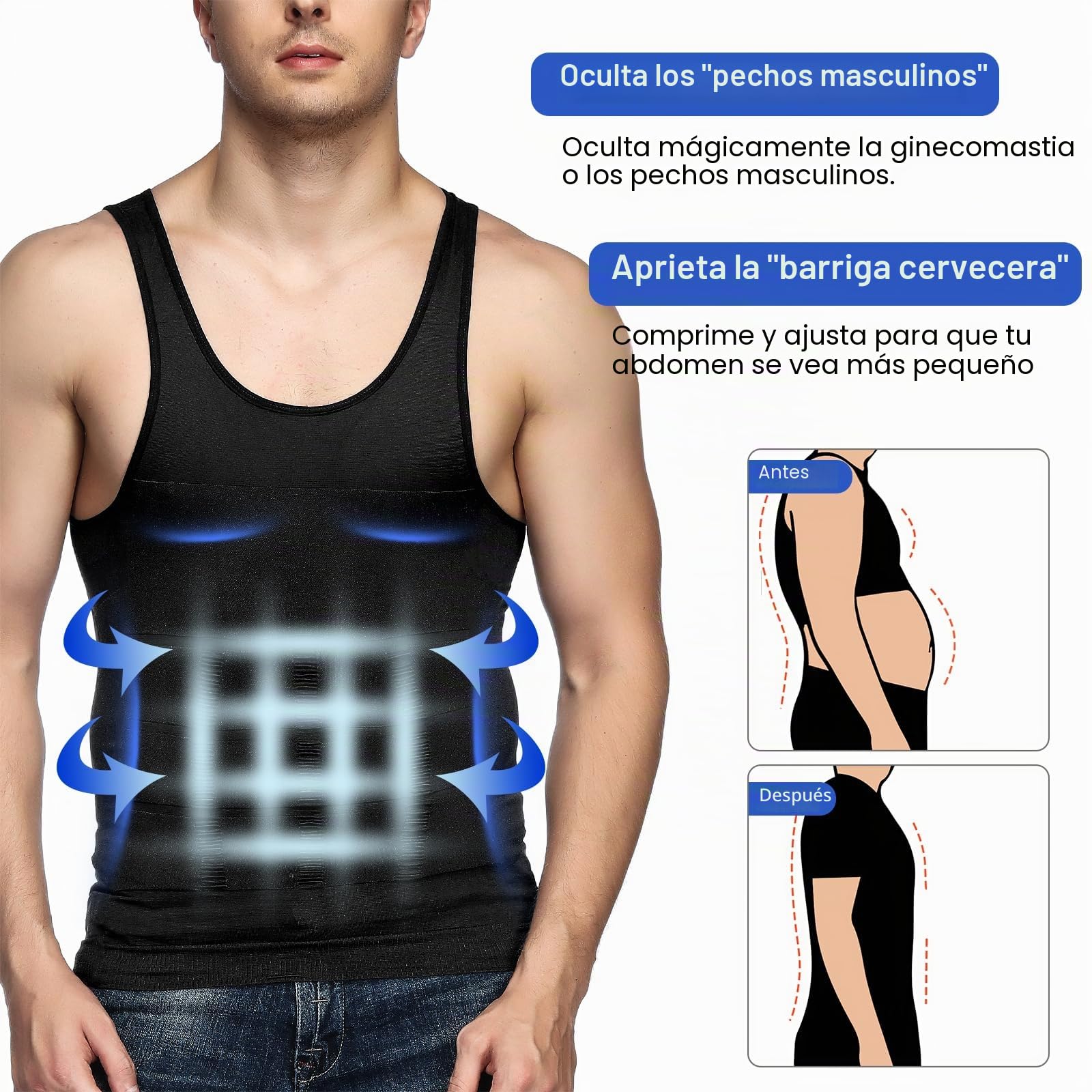 Odoland Paquete de 3 camisetas moldeadoras de cuerpo para hombre, capa base, color negro, blanco y blanco, talla XXL, Blanco