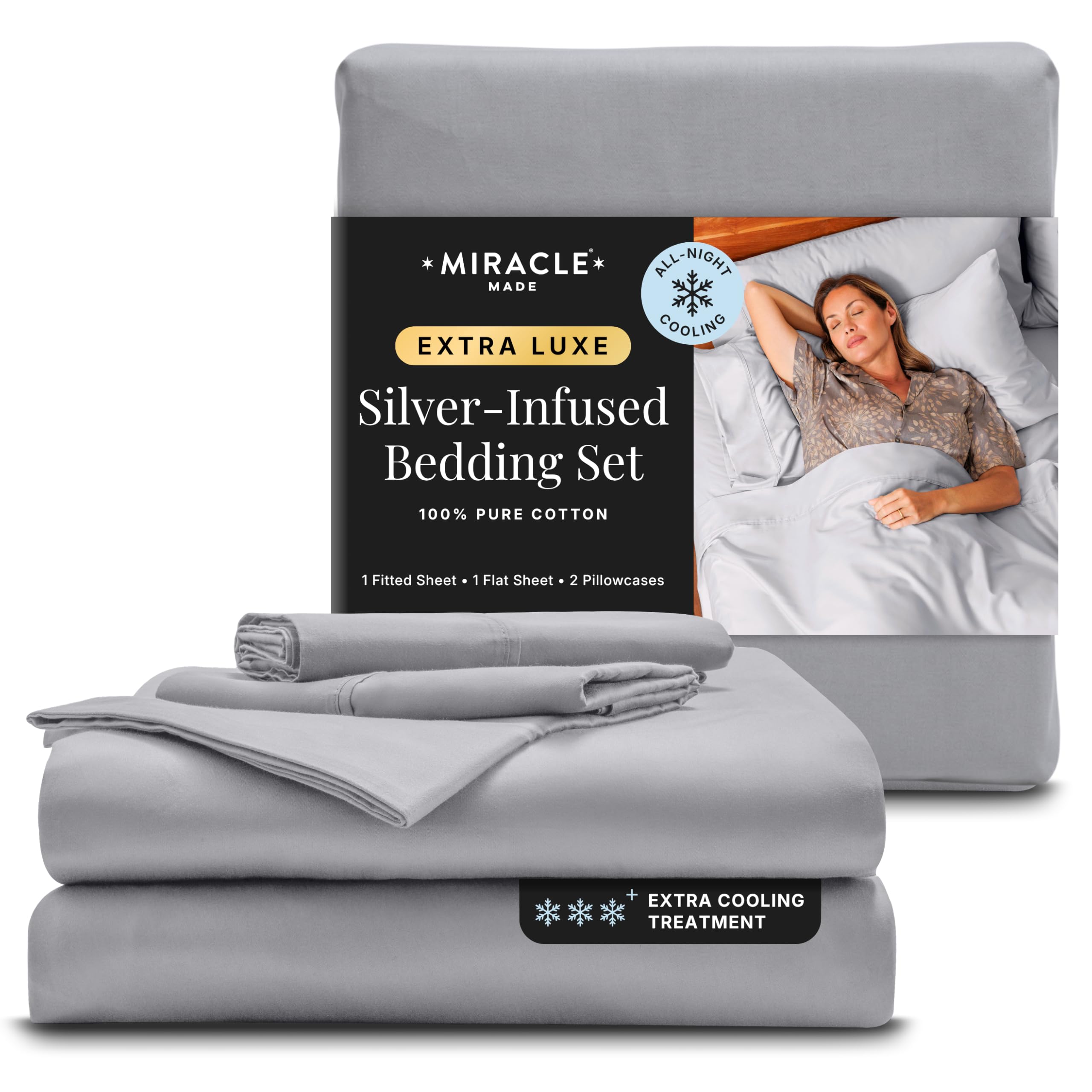 Miracle Made Extra Luxe Soft Cotton Bed Sheet Set Queen Silver Grey