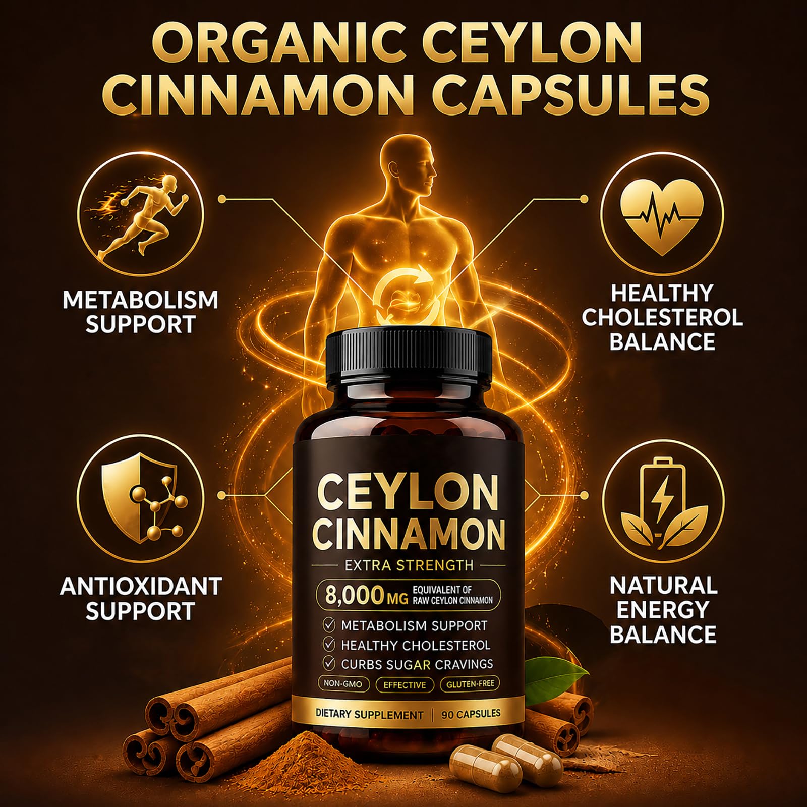 Ceylon Cinnamon Capsules - 20:1 Extract Ceylon Cinnamon Extra Strength Supplement Supports Metabolism & Healthy Cholesterol Levels, Boosts Immune, 90 Capsules — Amazon image 2
